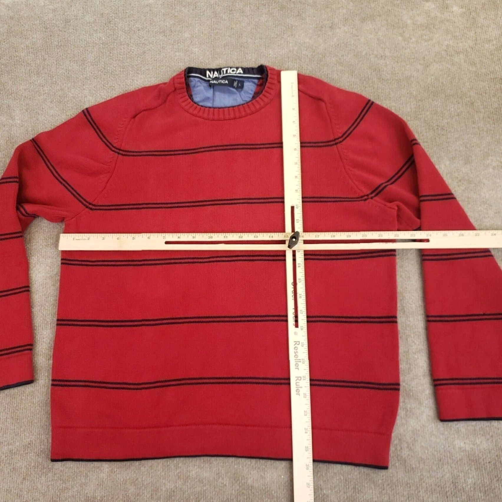 Nautica Nautica Mens Sweater Large Red Crew Neck Pullover Long Sleeve Striped Size US L / EU 52-54 / 3 - 2 Thumbnail
