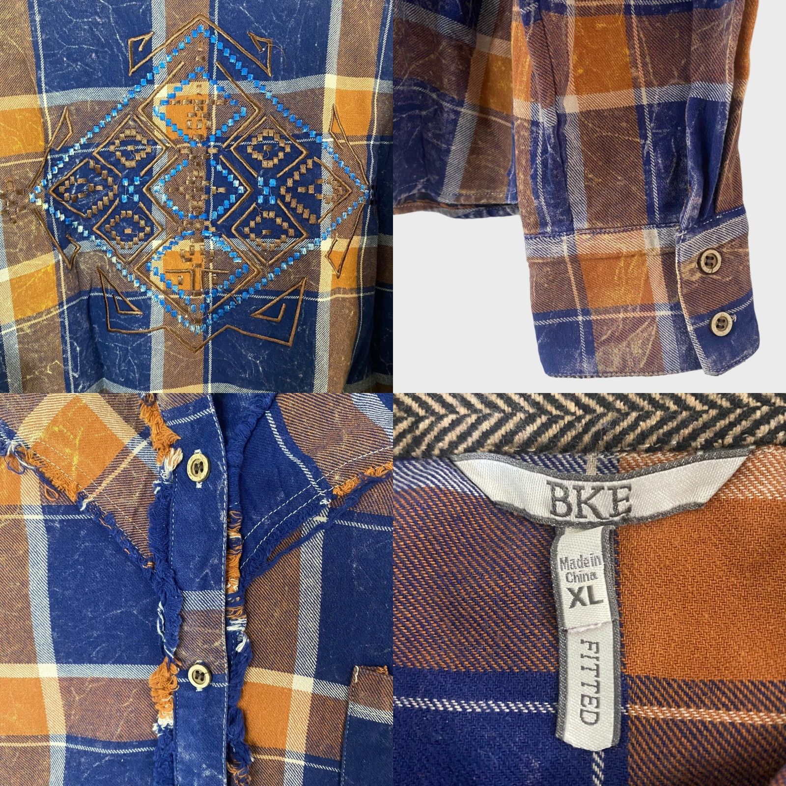 BKE VINTAGE BKE Button Up Flannel Shirt South West Design Womens XL Blue Plaid Long Sleeve Size XL / US 12-14 / IT 48-50 - 8 Thumbnail