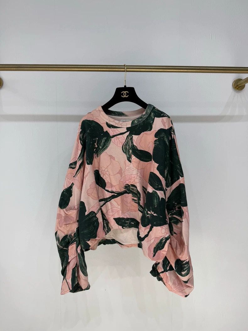 Dries Van Noten DRIES VAN NOTEN Pink ink-wash floral pleated sweatshirt Size S / US 4 / IT 40 - 1 Thumbnail