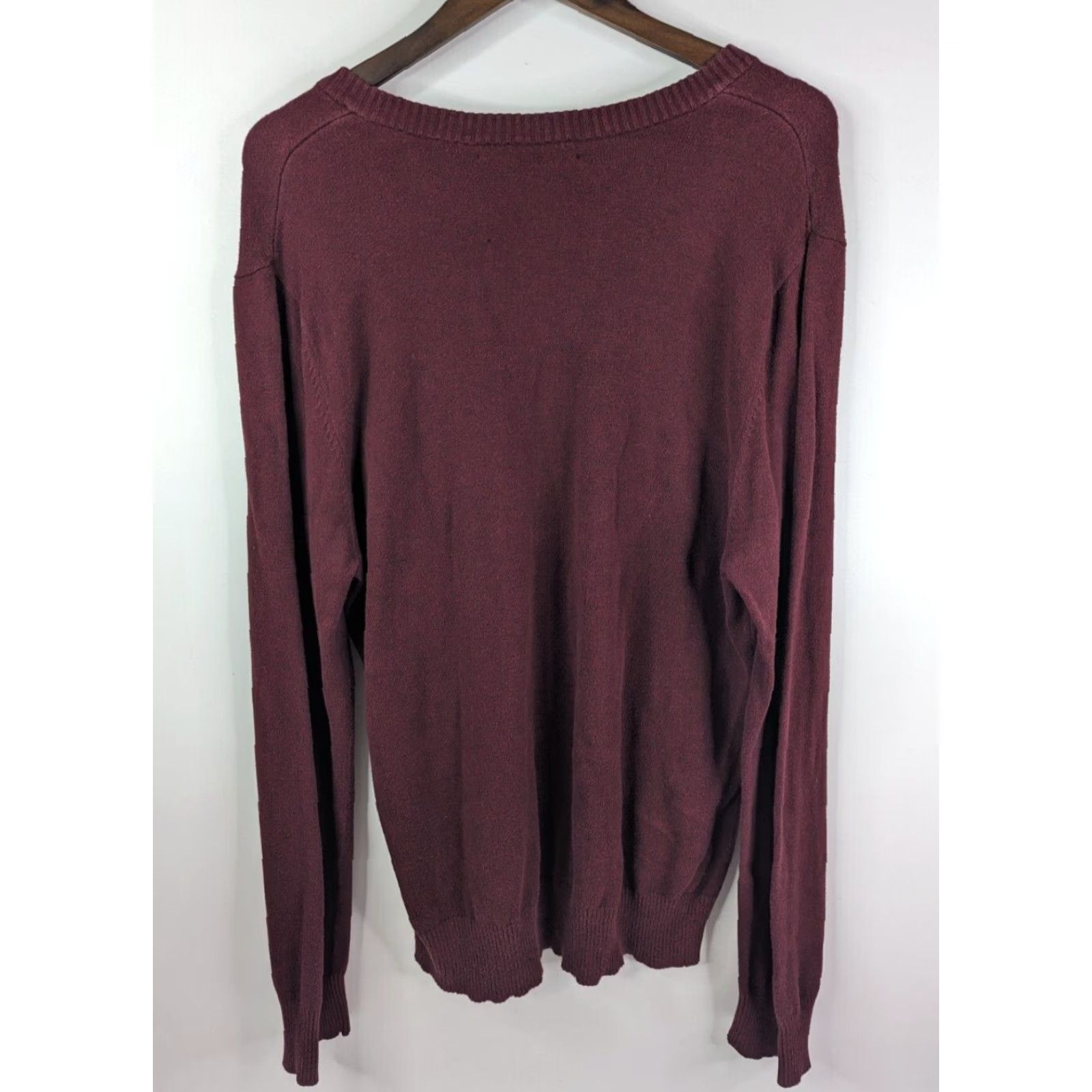 Abercrombie & Fitch Abercrombie & Fitch Sweater Pullover V-Neck Long Sleeve Men's XL 100% Cotton Burgundy Red Knit Classic All Seasons Size US XL / EU 56 / 4 - 4 Thumbnail