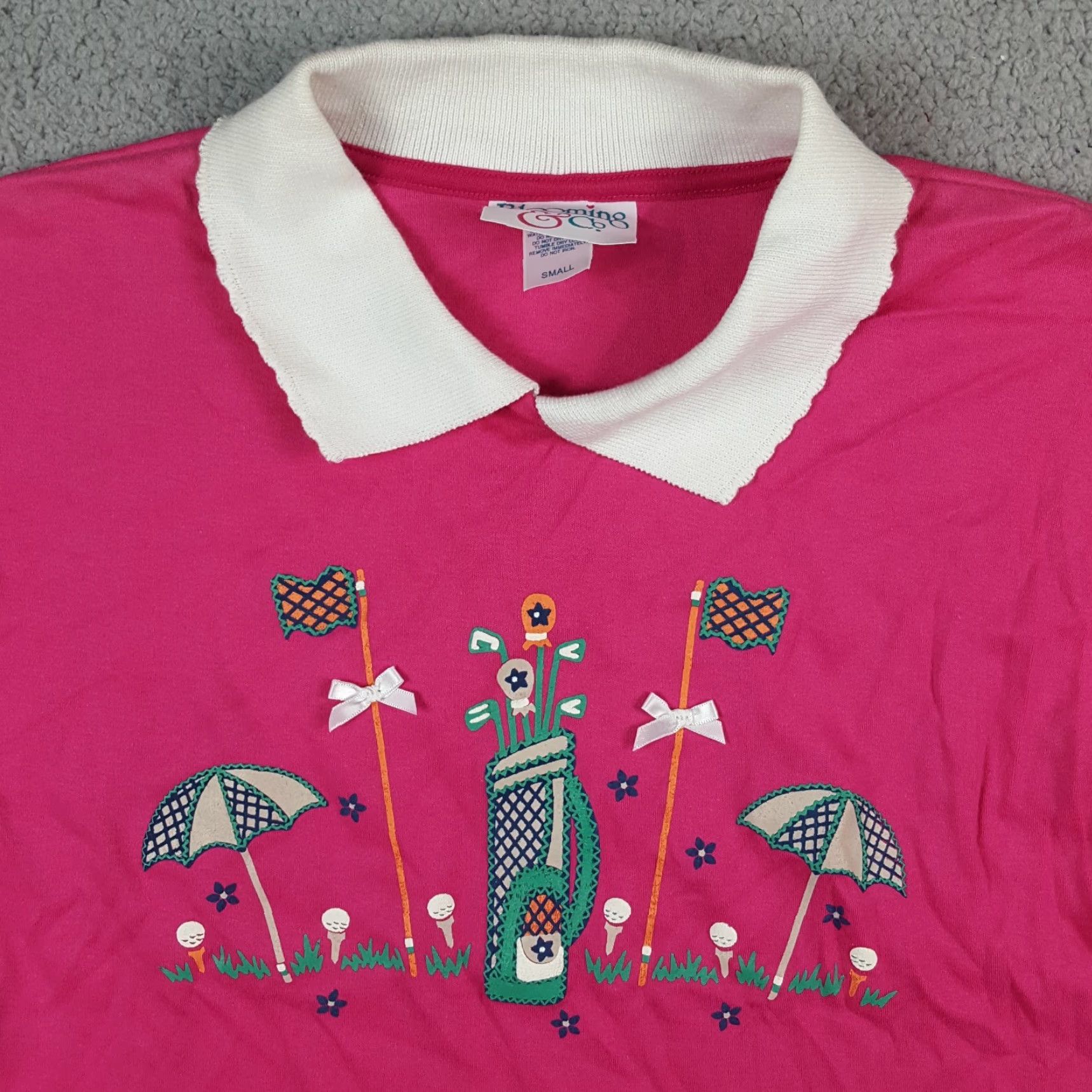Vintage Vintage Blooming & Co Women's T-Shirt Short Sleeve Collared Tee 90s Y2K Preppy Golf Pink Small Size S / US 4 / IT 40 - 2 Thumbnail