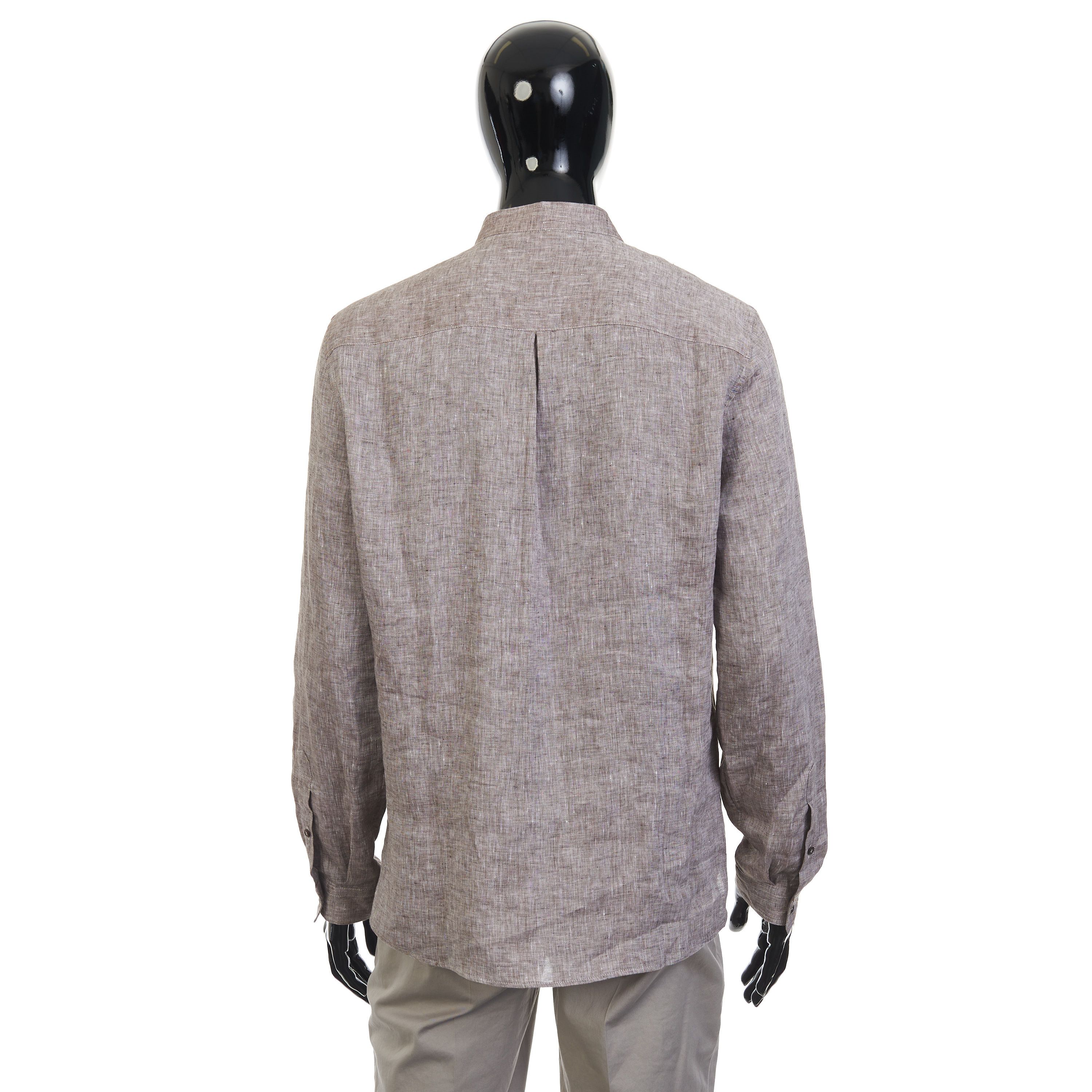 Brunello Cucinelli Brown Linen Shirt - Mandarin Collar, Easy Fit Size US S / EU 44-46 / 1 - 5 Thumbnail