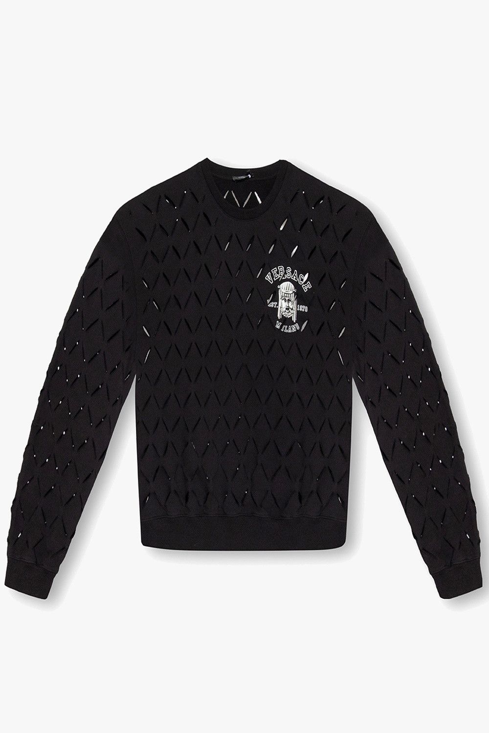 Versace VERSACE Black With White Motif Cut Out Sweater Pullover Size US L / EU 52-54 / 3 - 2 Thumbnail
