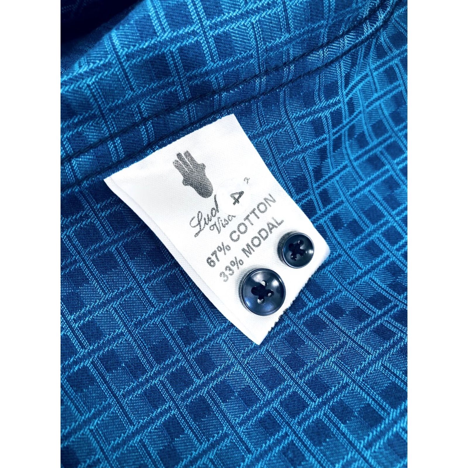 Luchiano Visconti Luchiano Visconti Geometric Shiny Button-Up Shirt / New w Tags - Blue & Greenish Blue, L, Long Sleeve, Regular, Men’s Size US L / EU 52-54 / 3 - 6 Thumbnail