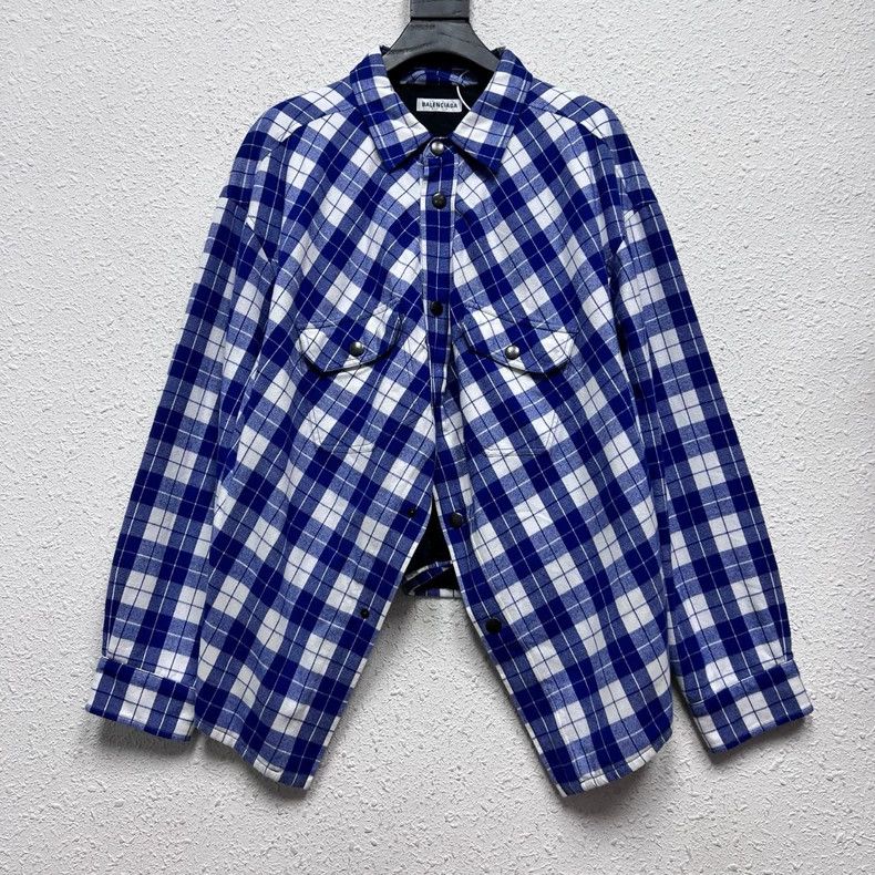 Balenciaga Balenciaga size 38 White and blue plaid long-sleeved cotto Size M / US 6-8 / IT 42-44 - 1 Thumbnail