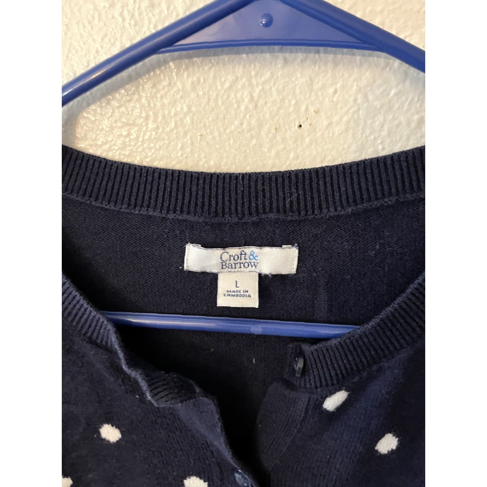 Croft & Barrow VINTAGE Croft & Barrow Cardigan Sweater Womens L Navy Blue Polka Dot Crew Neck L Size L / US 10 / IT 46 - 2 Thumbnail