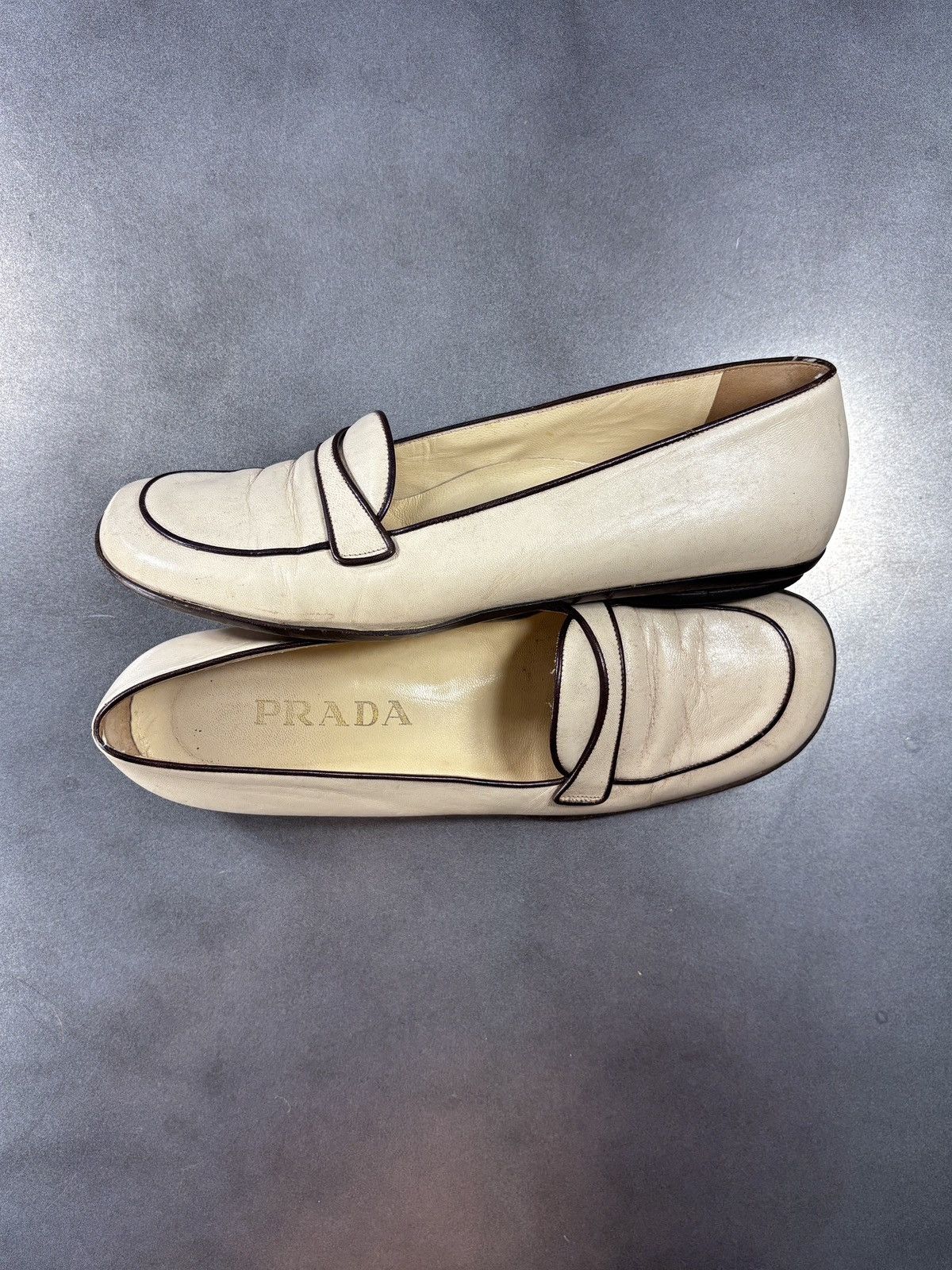 Prada Vintage Prada Loafers 1990s Leather Flats TwoTone Square Toe Size US 6.5 / IT 36.5 - 3 Thumbnail