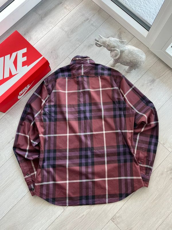 Burberry Burberry Burgundy L Check Checked Long-sleeve Shirt Size US L / EU 52-54 / 3 - 2 Thumbnail
