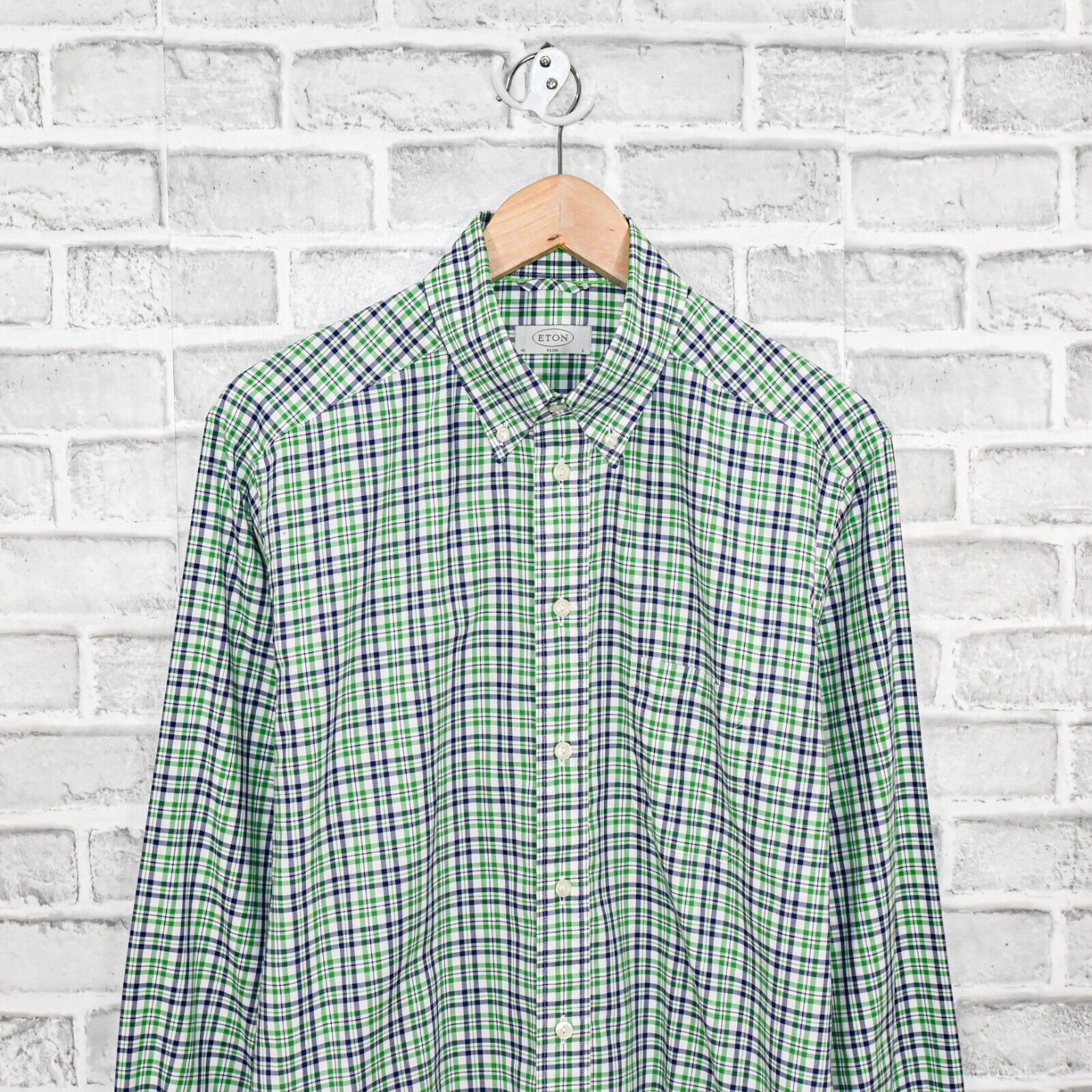 Eton ETON Slim fit Button up Shirt in Green Blue plaid check Size US L / EU 52-54 / 3 - 5 Thumbnail