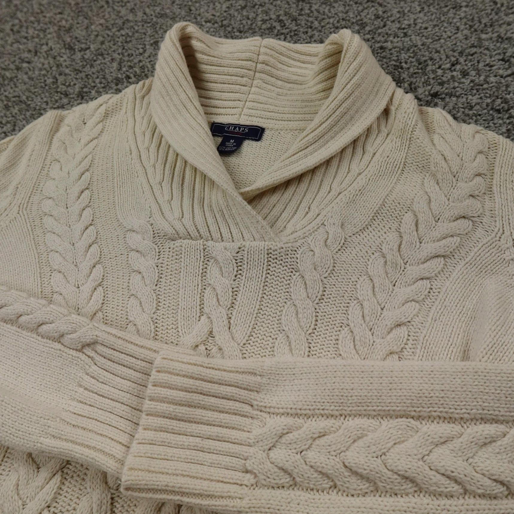 Chaps Chaps Sweater Womens M Beige Shawl Collar Chunky Cable Knit Pullover Fisherman Shirt? Size M / US 6-8 / IT 42-44 - 2 Thumbnail