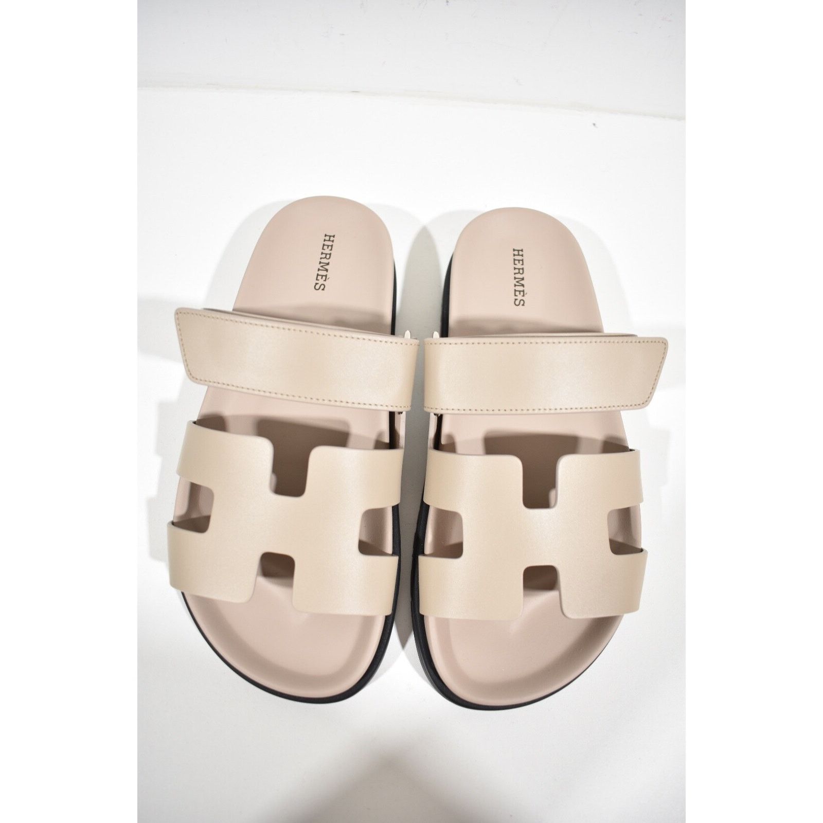 Hermes Hermes Chypre Sandal Beige Mastic Leather Black Logo Size US 12 / IT 42 - 6 Thumbnail