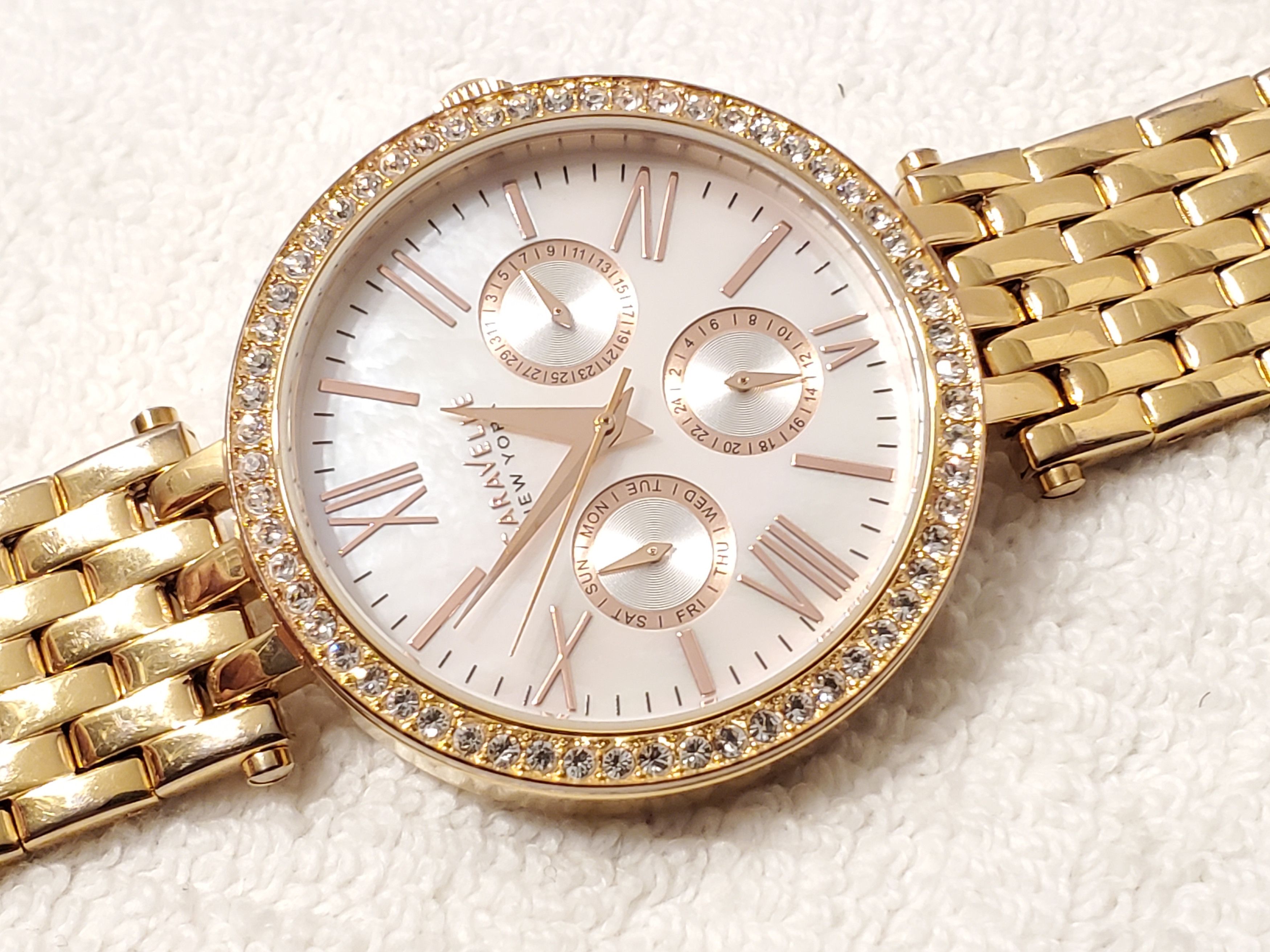 Caravelle by Bulova Caravelle New York Watch Crystals Bezel Mother Pearl Dial SS Size ONE SIZE - 9 Thumbnail
