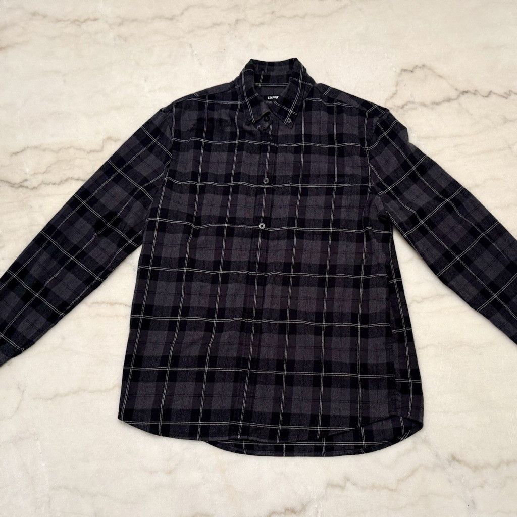 Express Express Button Down Plaid Shirt, Men’s Small, Black, Plaid Size US S / EU 44-46 / 1 - 2 Thumbnail