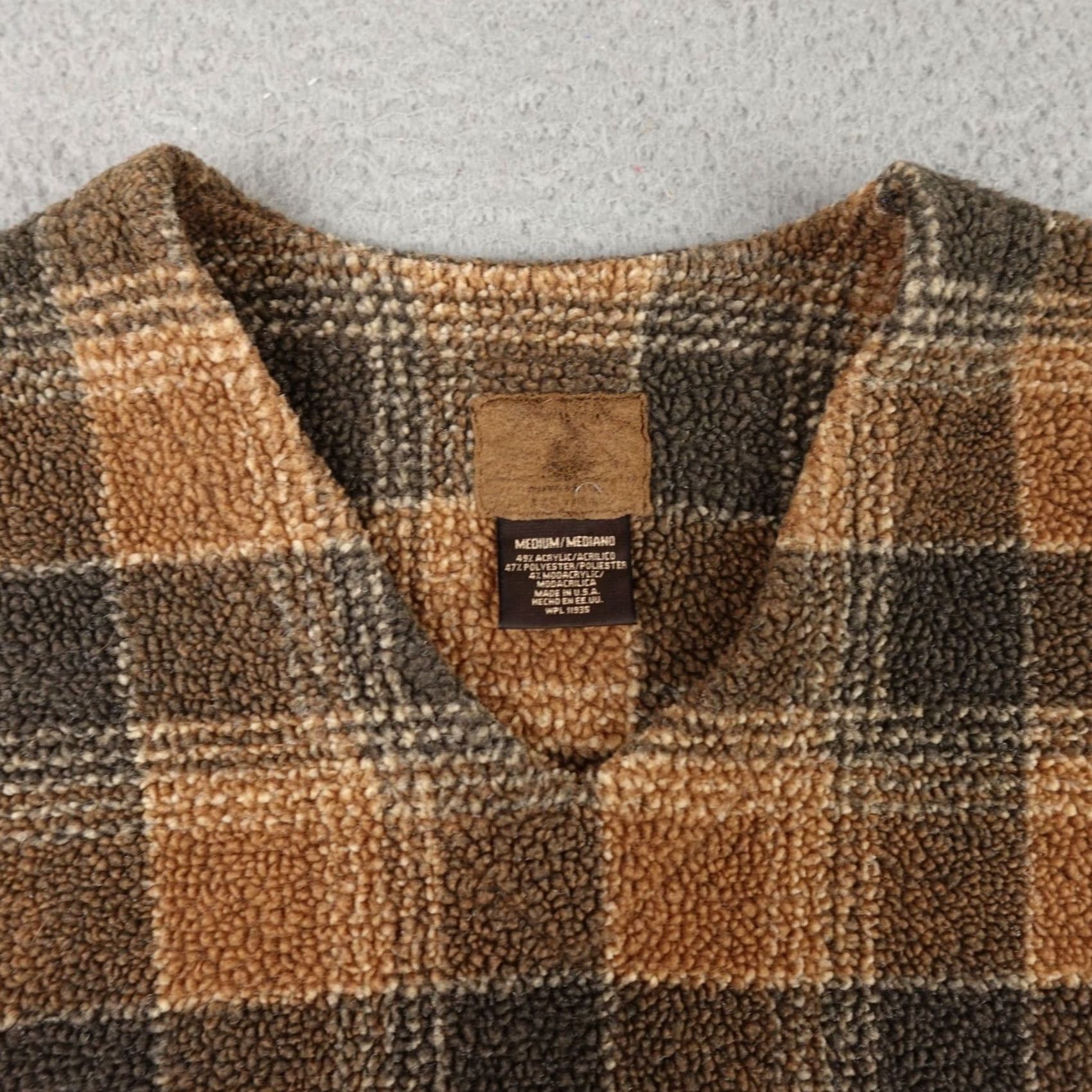 Vintage VINTAGE Womens Medium Brown Plaid Fleece V-Neck Pullover Made In USA Sweater Size M / US 6-8 / IT 42-44 - 4 Thumbnail