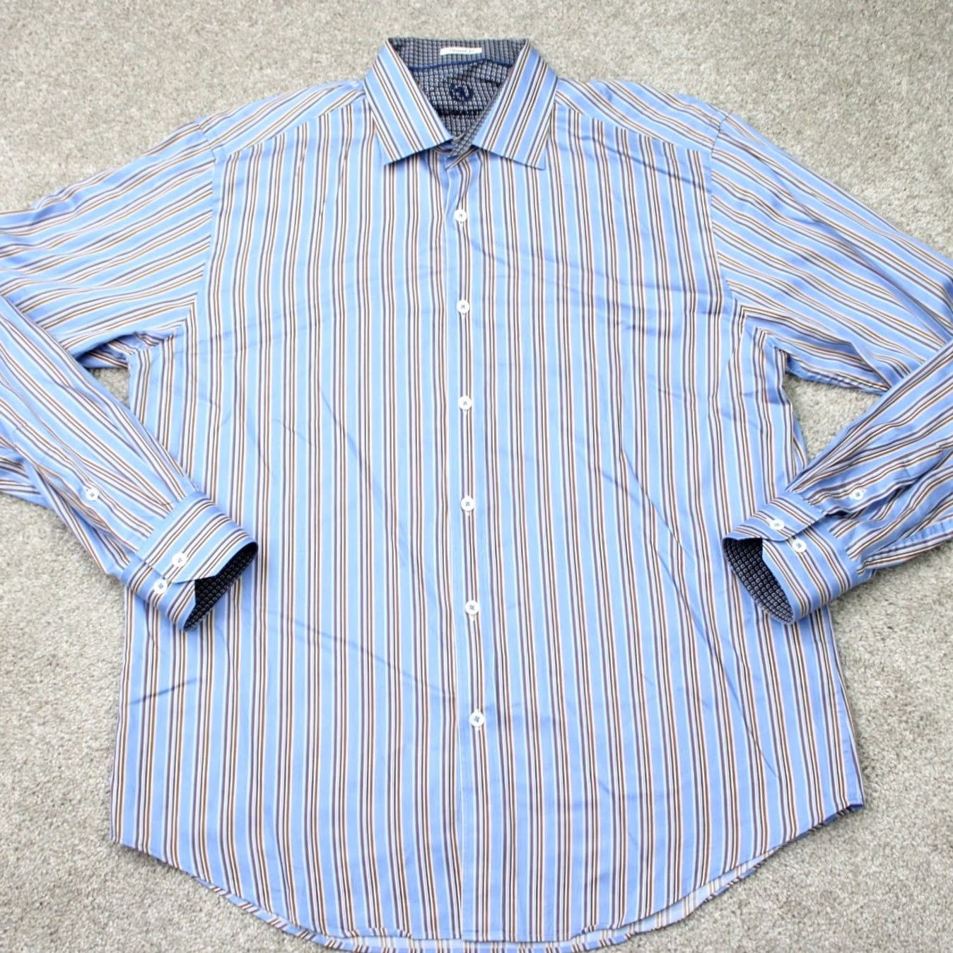 BUGATCHI Bugatchi Shirt Mens Large Blue Striped Button-Up Long Sleeve Cotton Shirt Size US L / EU 52-54 / 3 - 2 Thumbnail