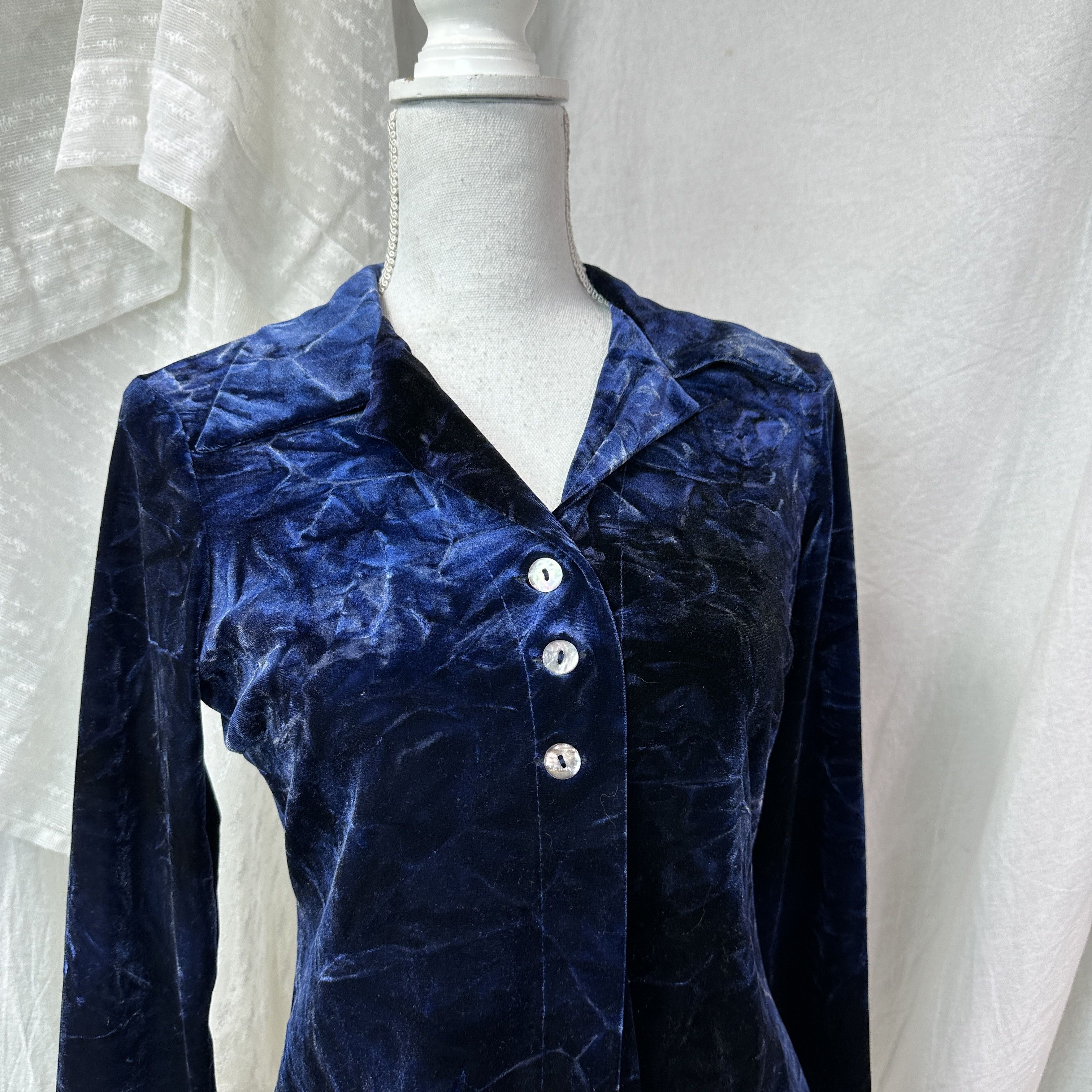 Other Vintage Velvet Avant Garde Midnight Blue Blazer Y2K Size M / US 6-8 / IT 42-44 - 4 Thumbnail