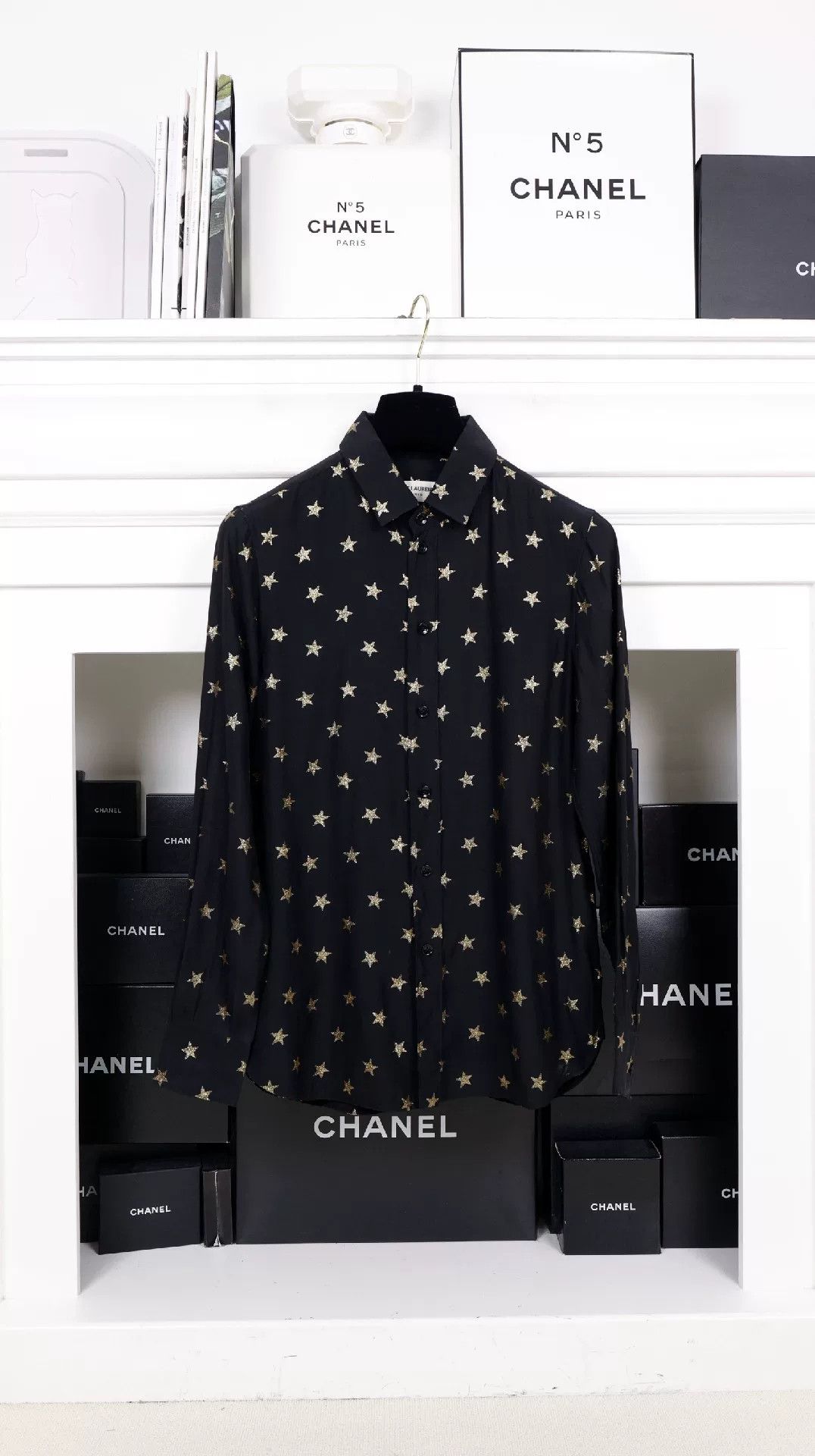 Saint Laurent Paris YSL Black Silk Gold Star Shirt Size XS / US 0-2 / IT 36-38 - 1 Thumbnail
