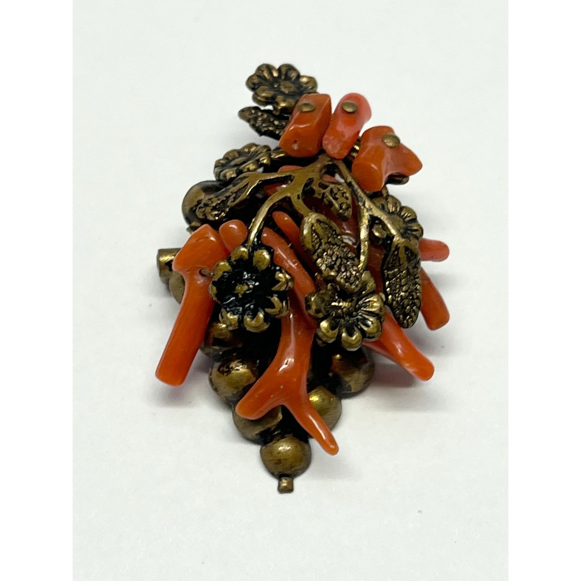 image of Vintage Estate Beaded Branch Coral Brooch Pin in Gold, Women's