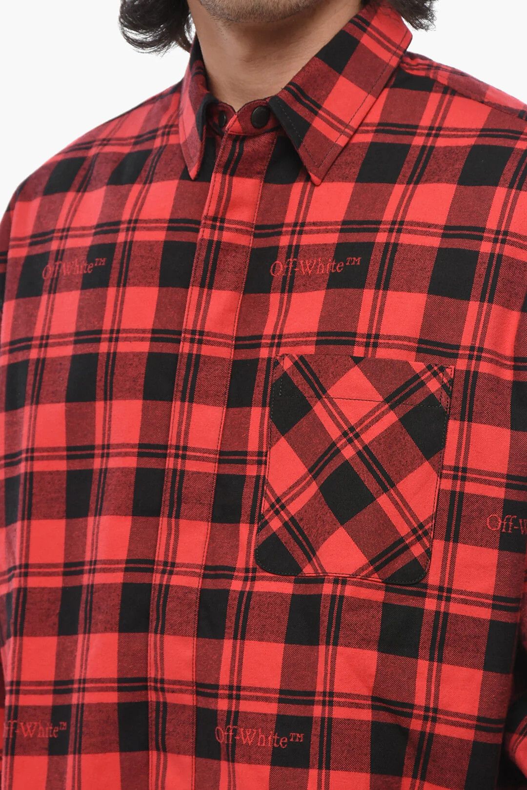 Off-White og1mm0526 Cotton Flannel Padded Overshirt in Red/Black Size US S / EU 44-46 / 1 - 3 Thumbnail