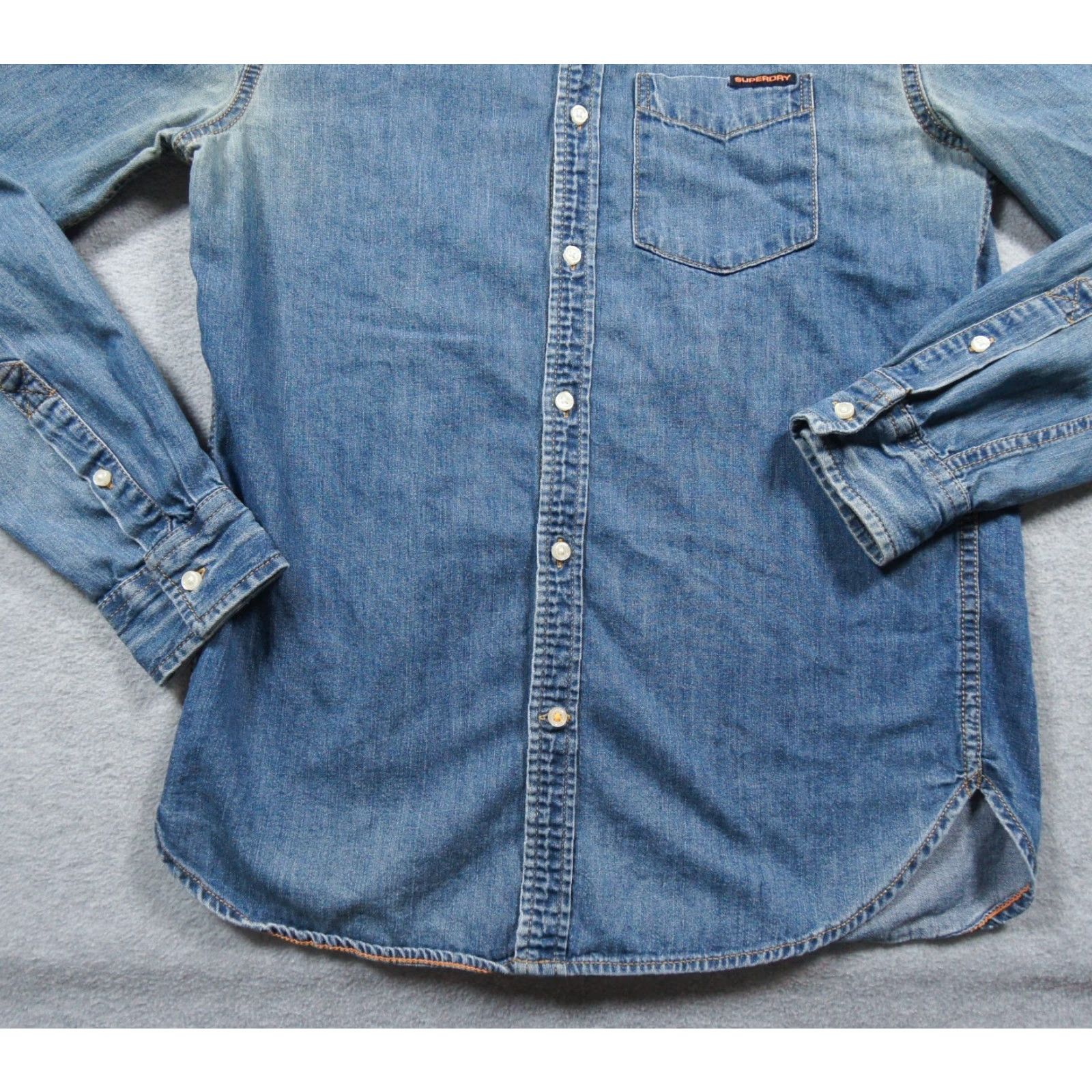 Superdry Superdry Shirt Mens Medium Blue Button Down Denim Jeans Long Sleeve Worn Workwear Size US M / EU 48-50 / 2 - 4 Thumbnail