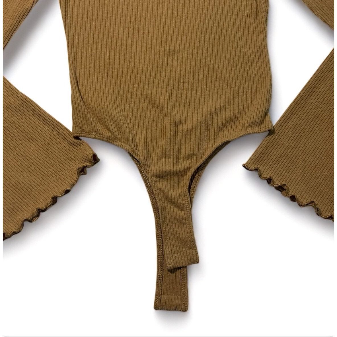Other Just Polly Juniors' Long Bell-Sleeve Ribbed Bodysuit - Camel Size M / US 6-8 / IT 42-44 - 3 Thumbnail