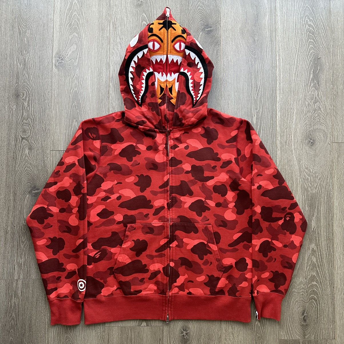 image of Bape Double Headed Camo Full Zip in Red, Men's (Size XL)