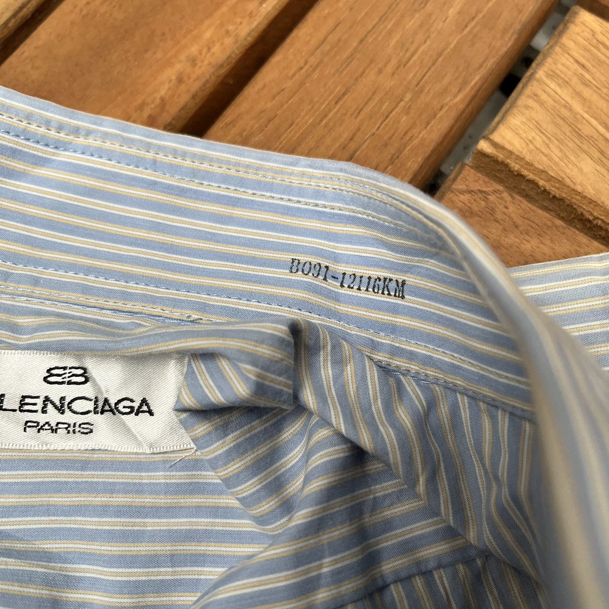 Balenciaga × Vintage Vintage Balenciaga Button Ups Shirt Sky Blue Stripe Size US M / EU 48-50 / 2 - 5 Thumbnail
