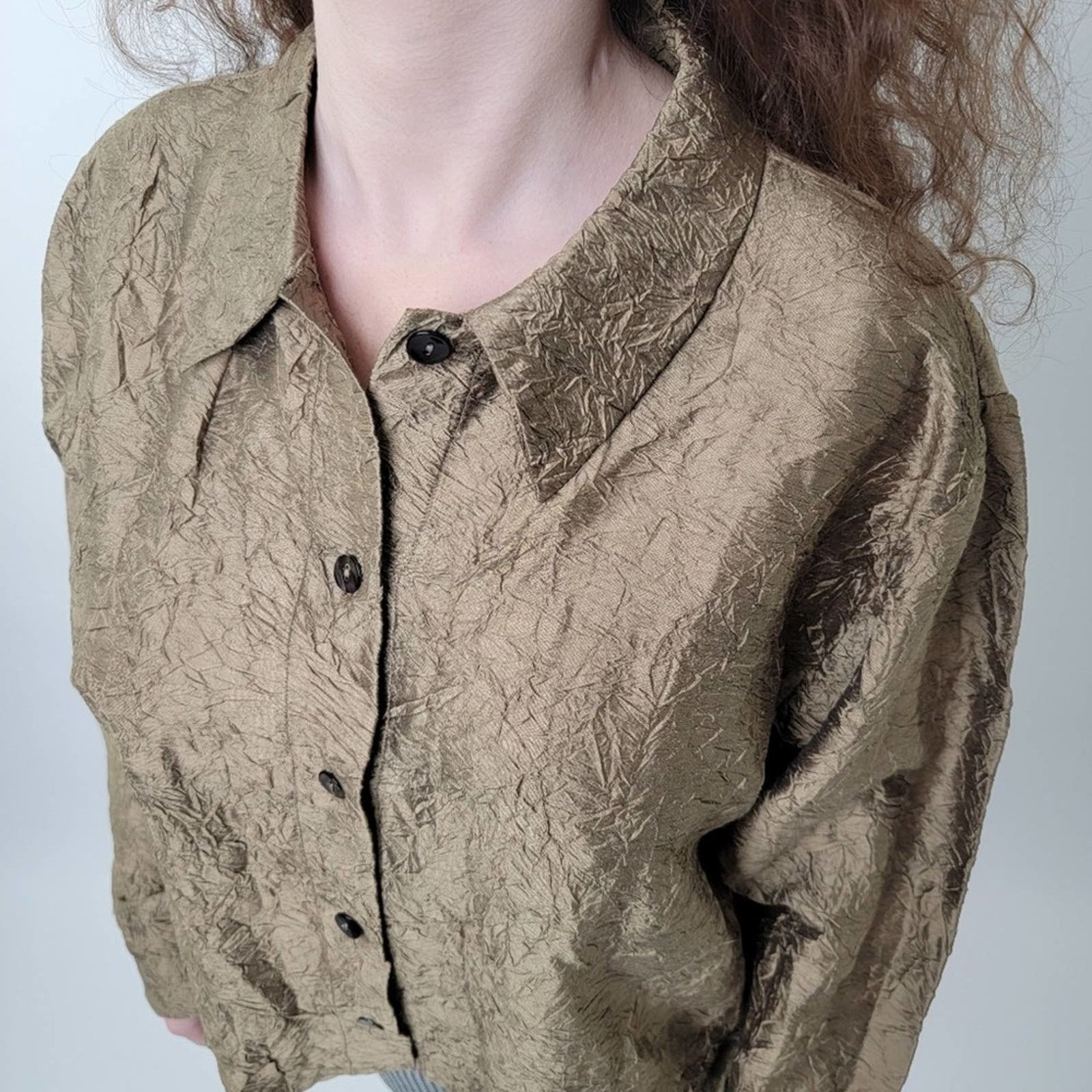 Orvis Vintage 90s Orvis Gold Ruffled Silk button Up Jacket - M Size M / US 6-8 / IT 42-44 - 3 Thumbnail