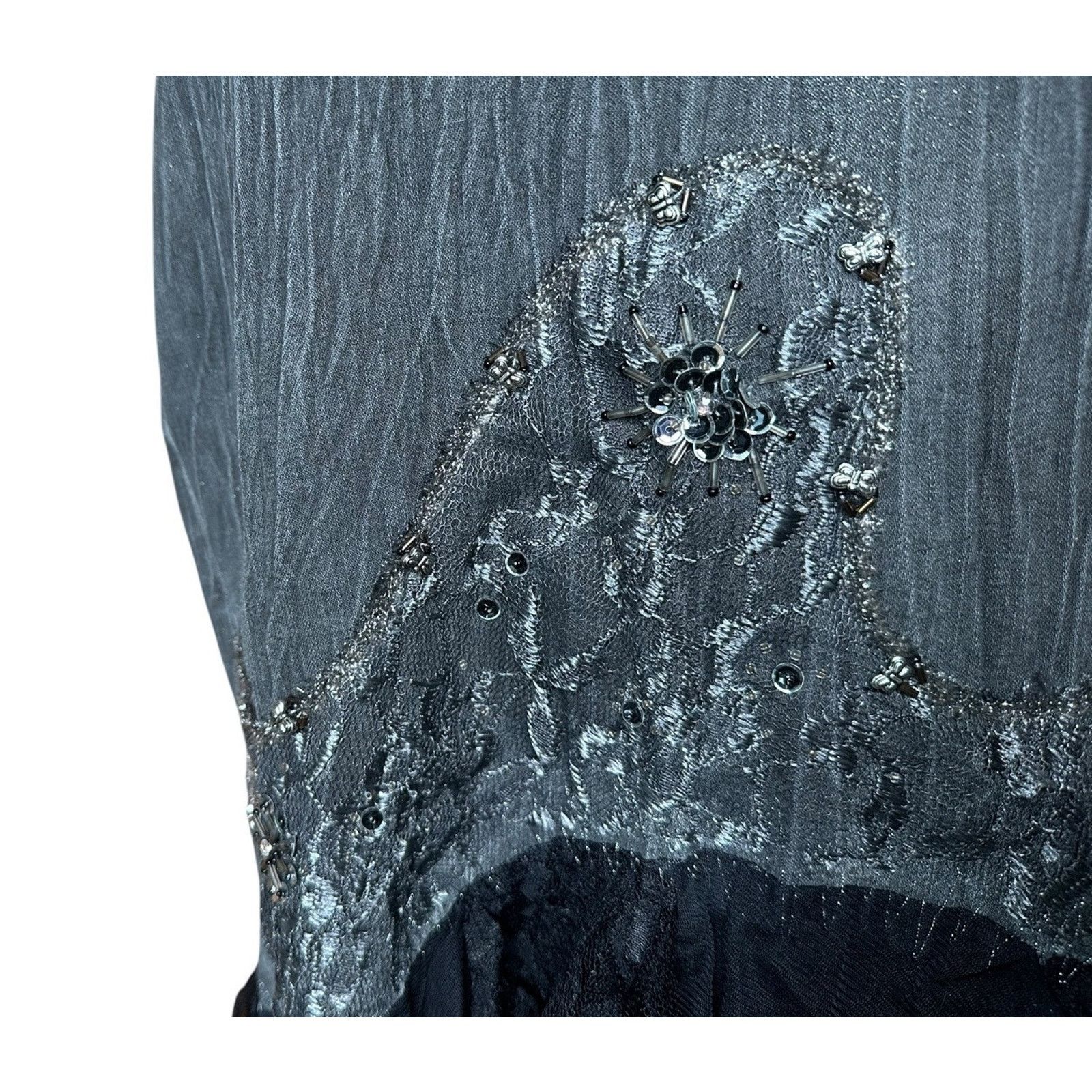 Other Chagall Gray Black Lace Ruffle Bead Sequin Embellished Skirt Size 28" / US 6 / IT 42 - 2 Thumbnail