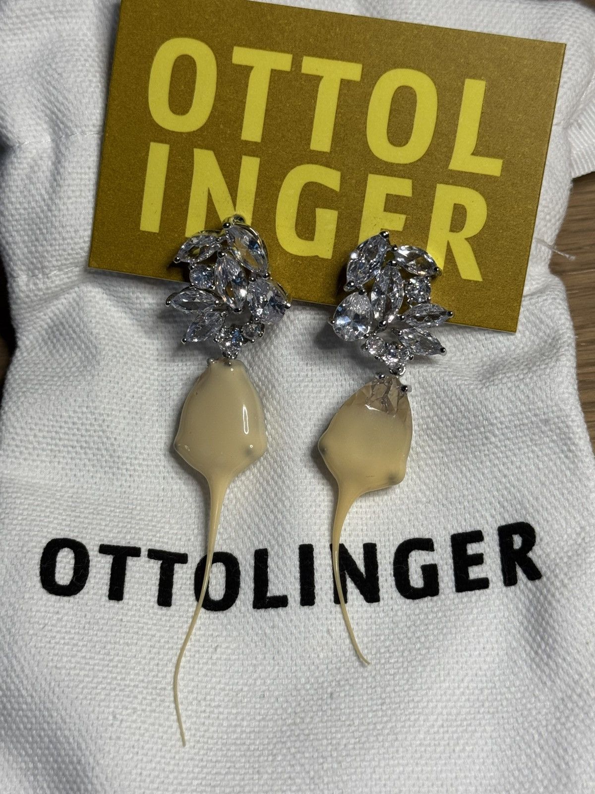 Ottolinger Ottolinger Silver & Off-White Diamond Dip Earrings Size ONE SIZE - 2 Thumbnail