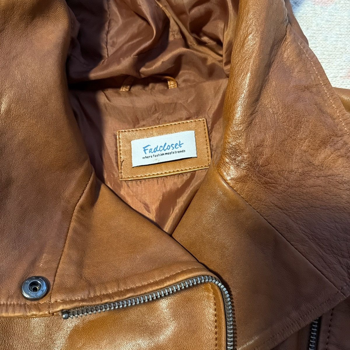 Other Closet Cognac Leather Moto Jacket - Brown Size XL / US 12-14 / IT 48-50 - 8 Thumbnail