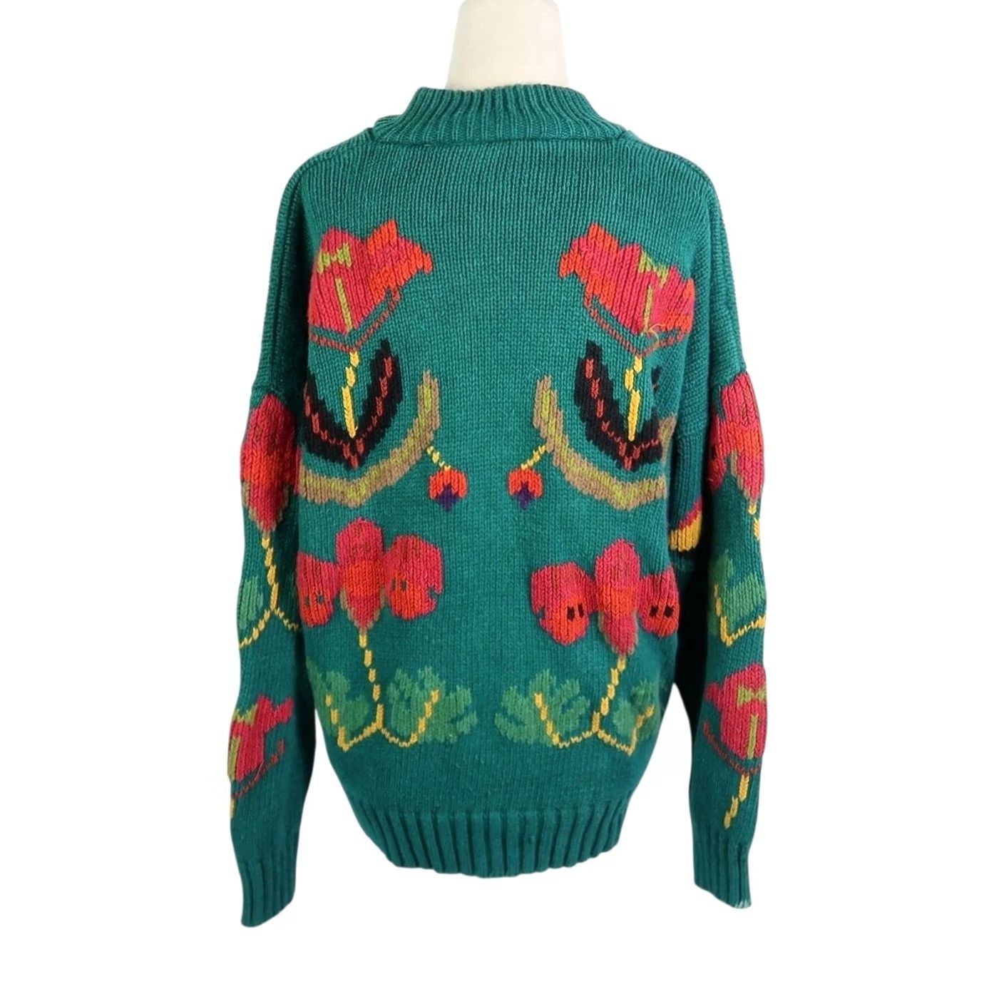 American Eagle Outfitters VINTAGE American Eagle Sweater Green Floral Cotton Knit Adult Medium Womens 90s Size M / US 6-8 / IT 42-44 - 4 Thumbnail