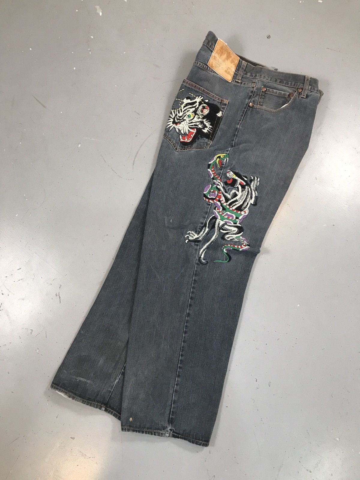 Ed Hardy × Vintage Vintage Edhardy crazy skull embroidered baggy denim Size US 42 / EU 58 - 1 Thumbnail