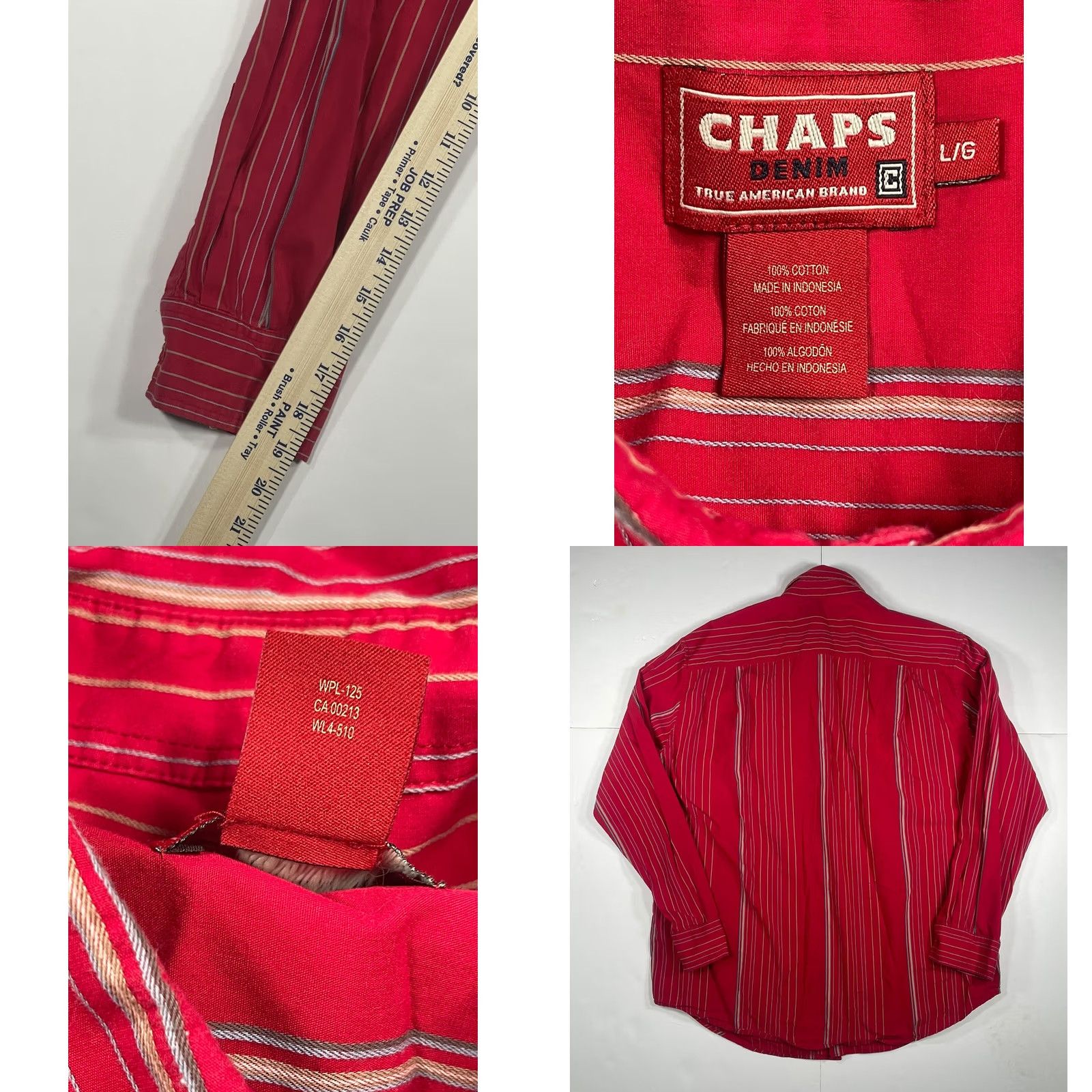 Chaps Chaps Mens Red Cotton Striped Shirt Button Front Long Sleeve Casual Size L Size US L / EU 52-54 / 3 - 8 Thumbnail