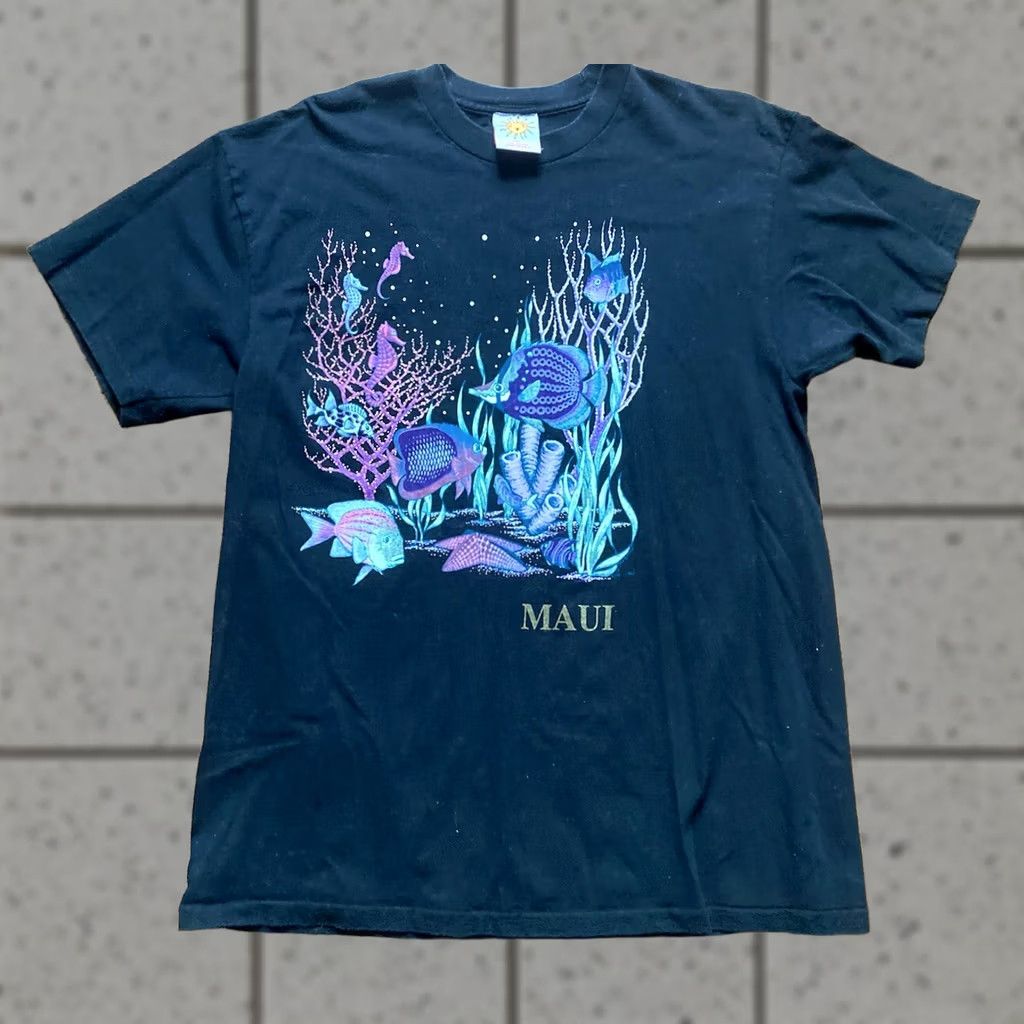 Vintage VINTAGE Sunshine T Hawaii Maui Fish Shirt Womens XL Black Made In USA Single Stitch Shirt Women XL Black Fish Hawaiian Size XL / US 12-14 / IT 48-50 - 1 Thumbnail