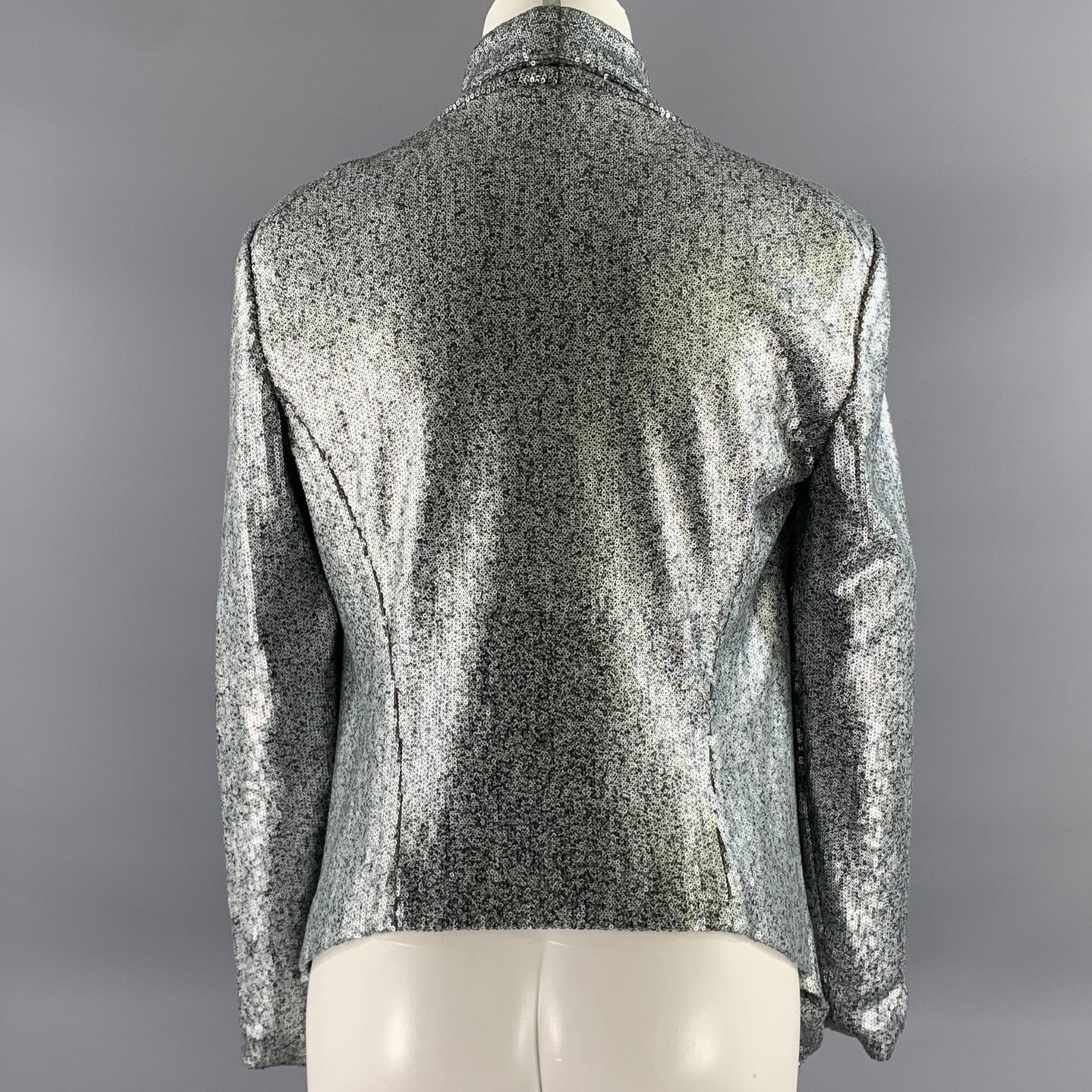 Donna Karan DONNA KARAN Grey Silver Sequin Polyester Viscose Jacket Size M / US 6-8 / IT 42-44 - 4 Thumbnail
