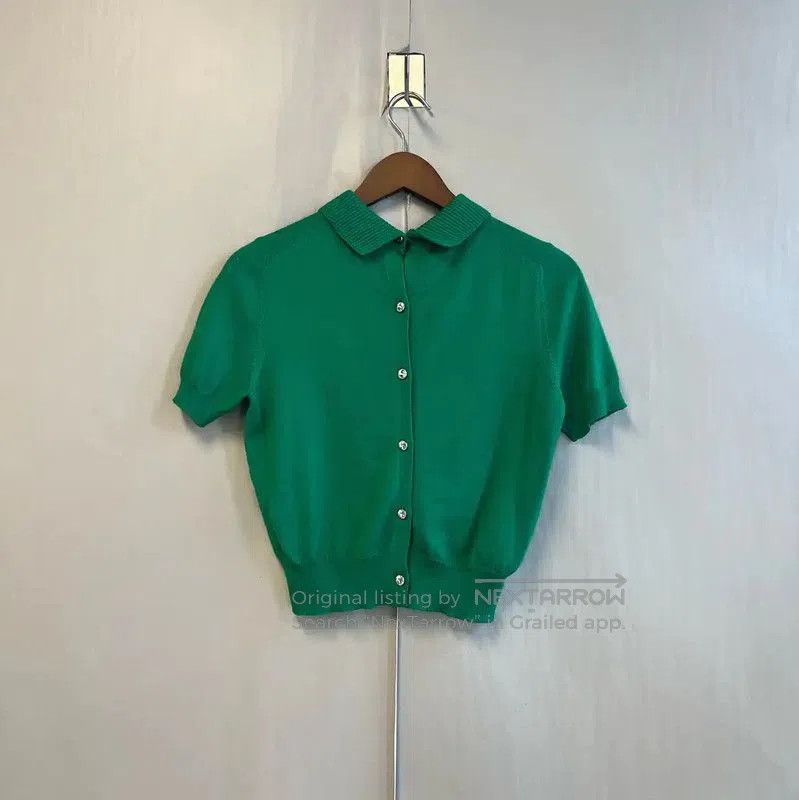 Miu Miu Miu Miu Green Cotton Short-Sleeve Sweater . Size M / US 6-8 / IT 42-44 - 2 Thumbnail