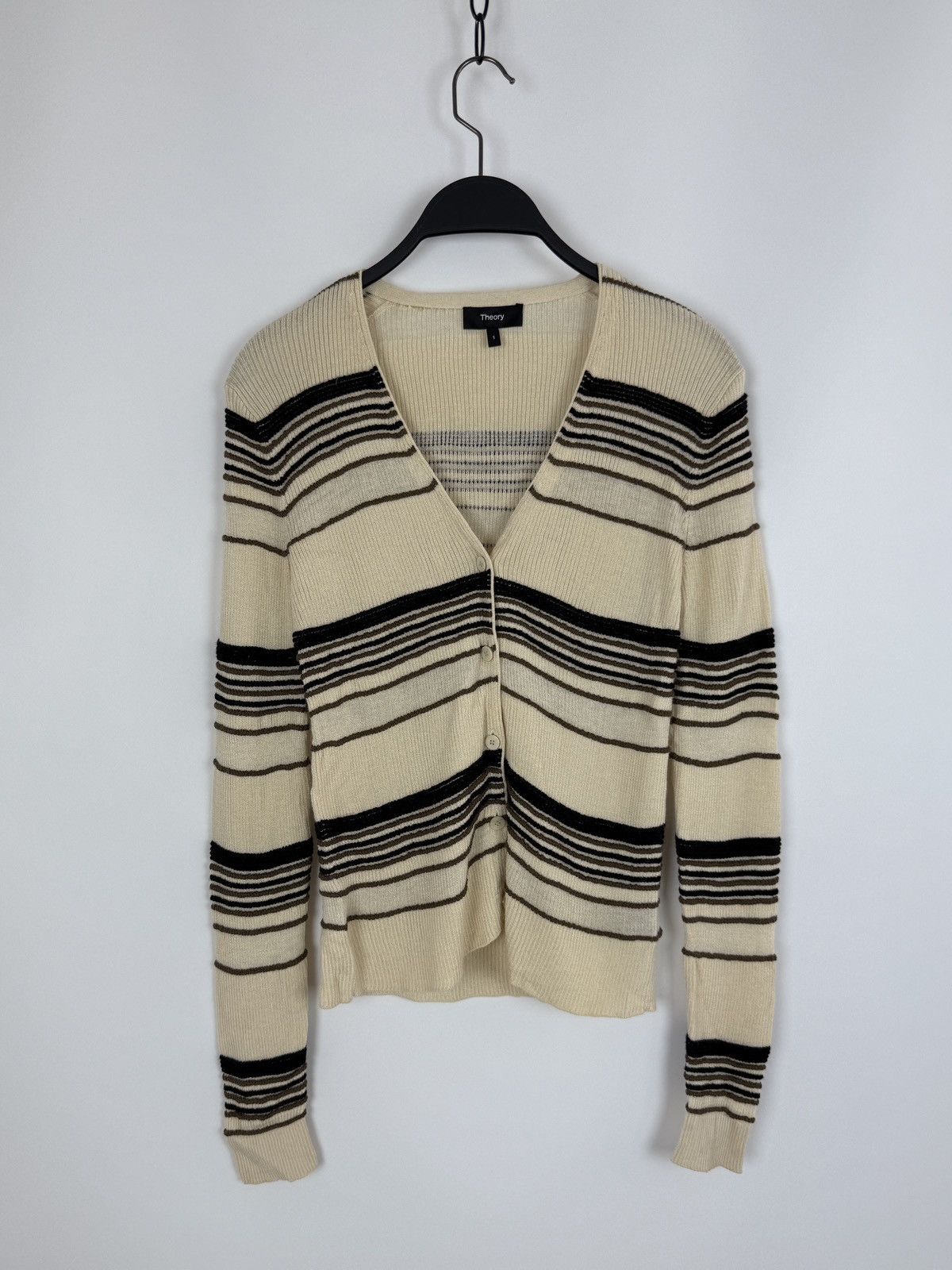 Theory $345 Theory Otto Stripped Wool Blend Cardigan S Size S / US 4 / IT 40 - 3 Thumbnail