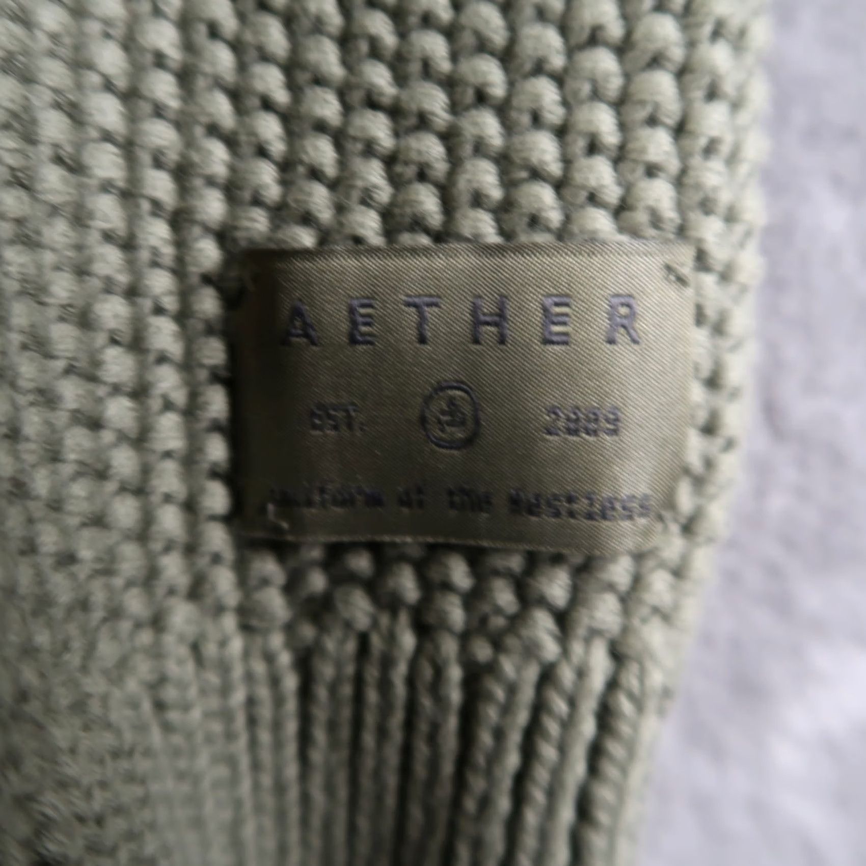 Olive AETHER Cardigan Sweater Shirt Mens L Olive Green Cotton Button Mock Neck Knit Size US L / EU 52-54 / 3 - 4 Thumbnail