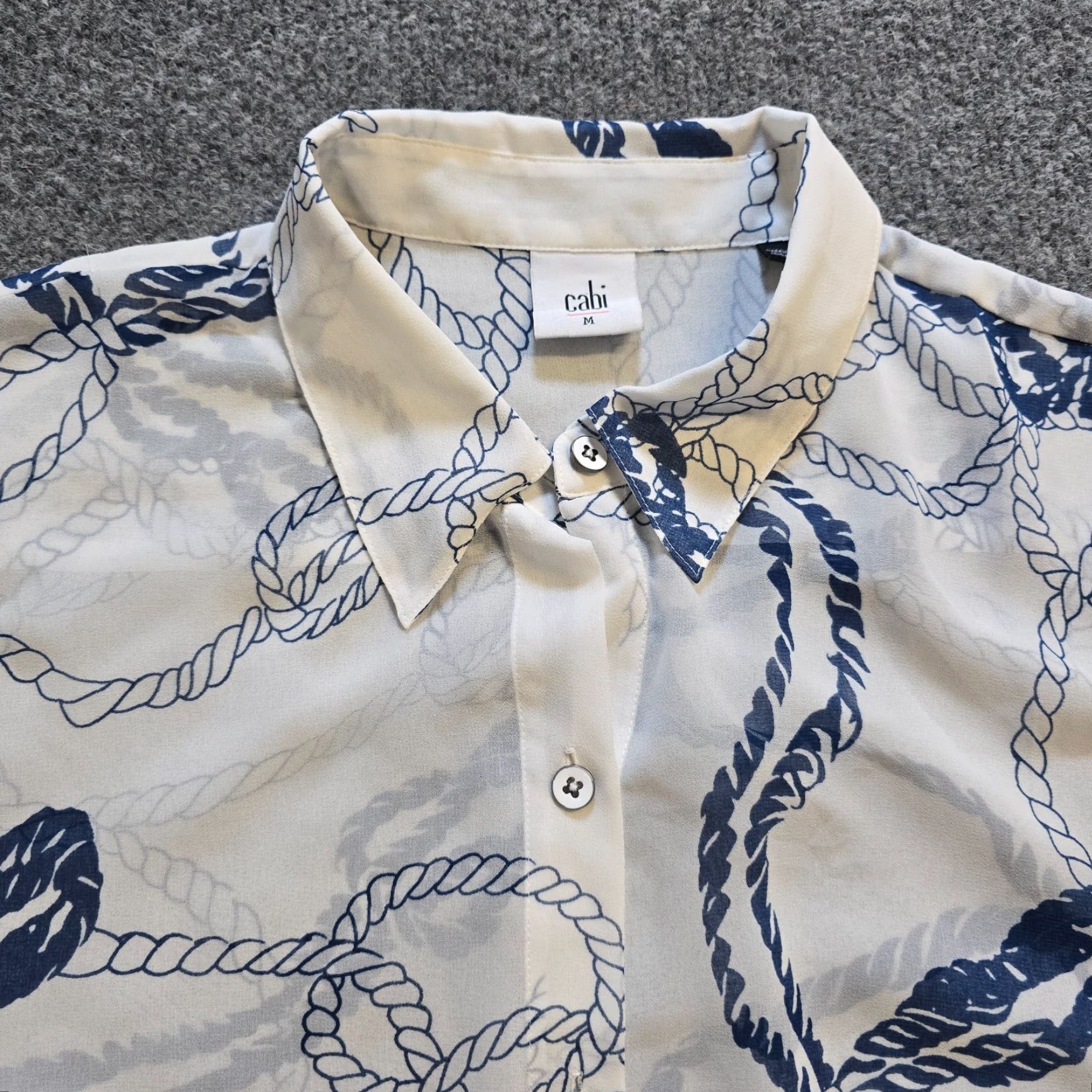Vintage Cabi Top Womens M White Blue Rope Nautical Beach Sheer Cropped Casual Shirt M Womens Beachy Size M / US 6-8 / IT 42-44 - 2 Thumbnail