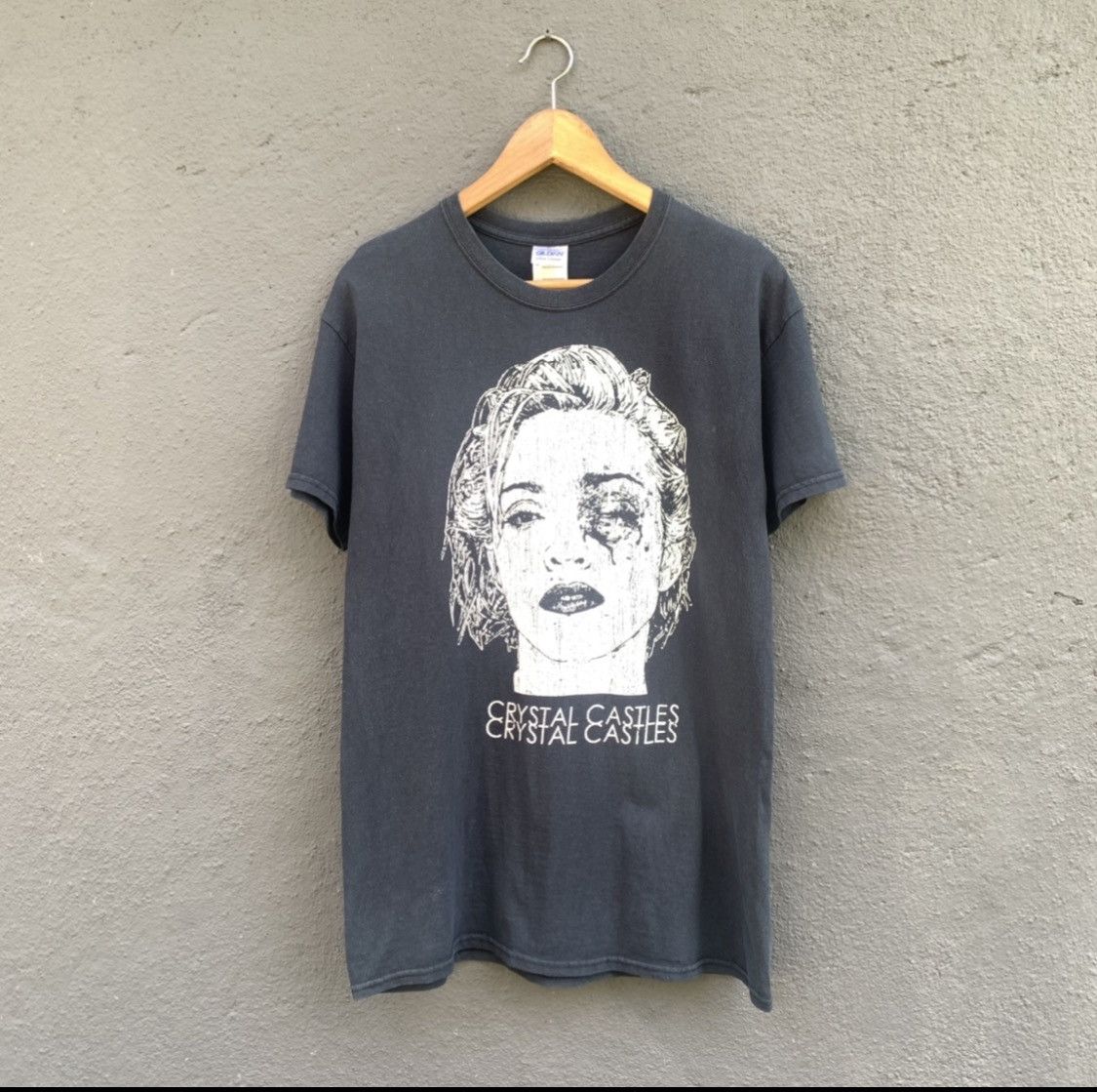 image of Band Tees Thrashed Faded Crystal Castles Canadanian Electronic Tee in Black, Men's (Size Medium)
