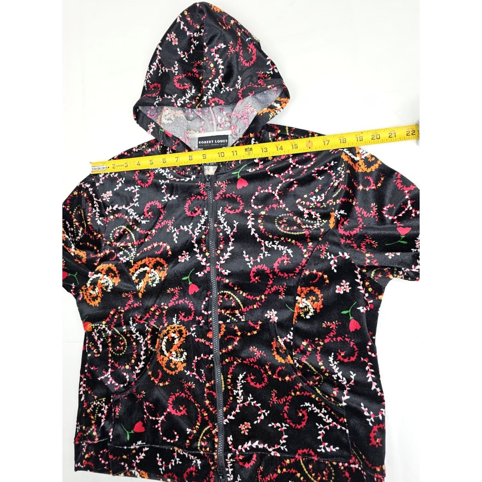 Velvet Robert Louis Silk Blend Floral Hoodie Jacket Women L Velvet Soft Zip Front Colorful Flower - Blazer Style, Hooded, Multicolor Size L / US 10 / IT 46 - 5 Thumbnail