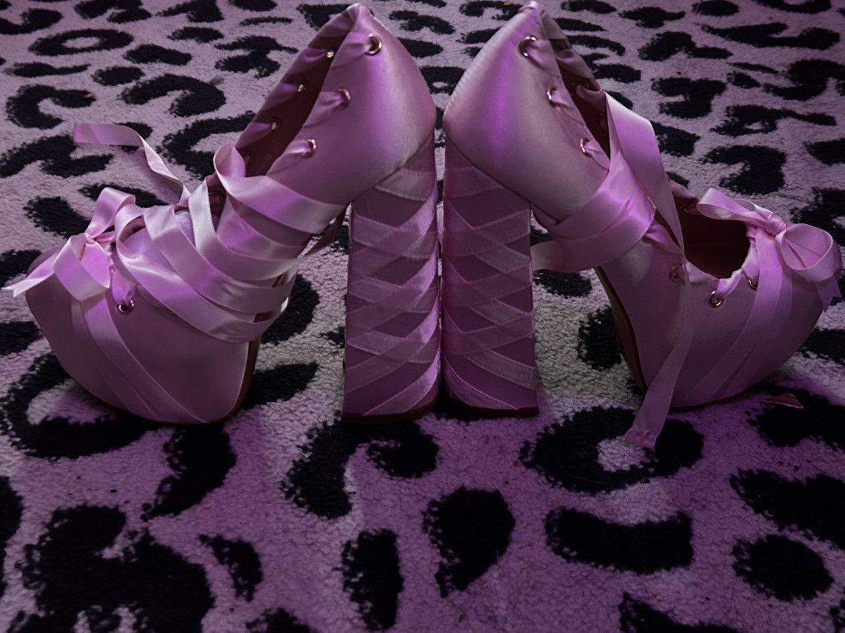 Dolls Kill 🎀 Pink Satin Ballet Ribbon Platforms 🎀 Size US 8 / IT 38 - 3 Thumbnail
