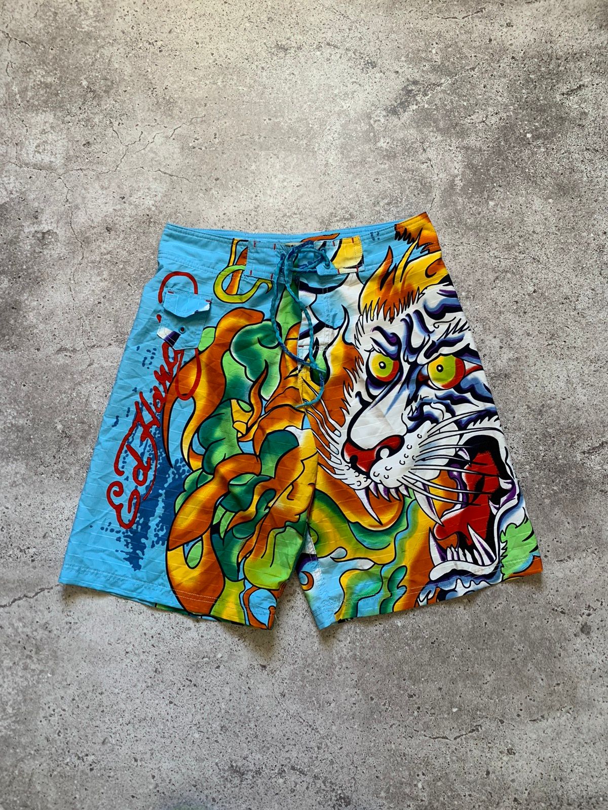 Pre-owned Christian Audigier X Ed Hardy Vintage Ed Hardy Japanese Tattoo Tiger Shorts Y2k In Multicolor