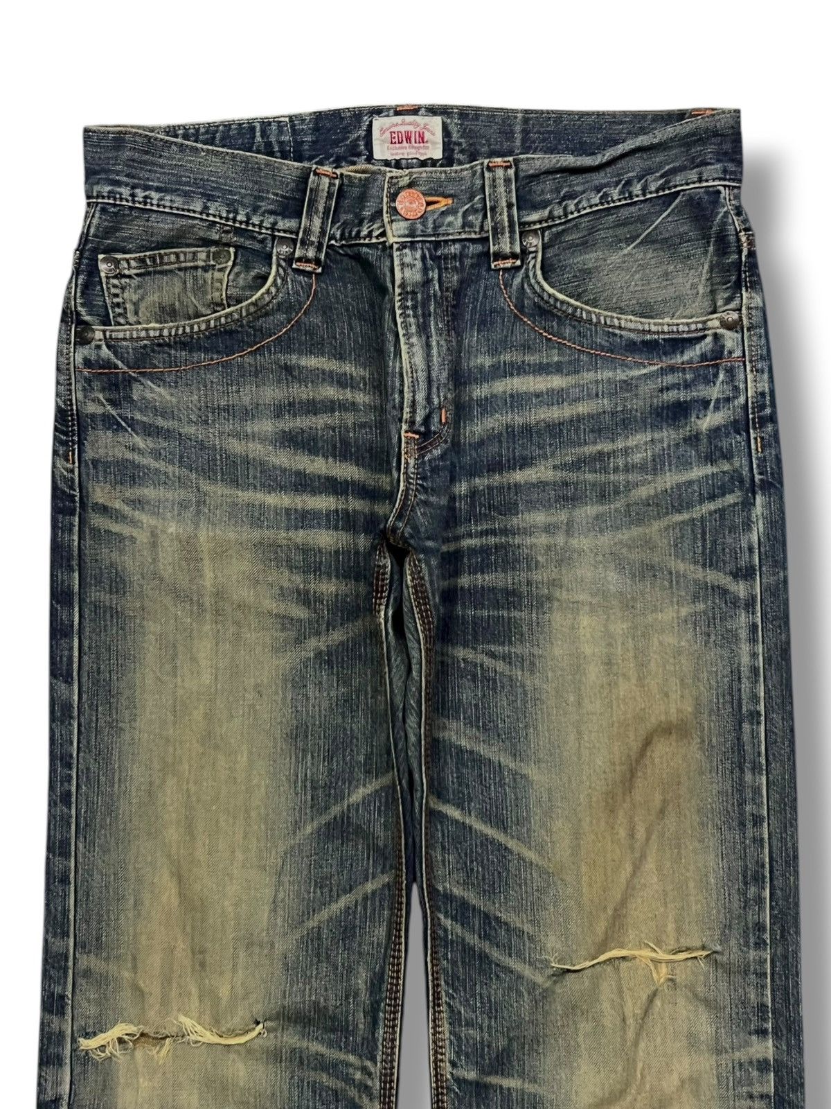 Edwin Loose Vintage Edwin 403XVS - Faded Mud Wash,Distressed Denim Size US 35 - 4 Thumbnail