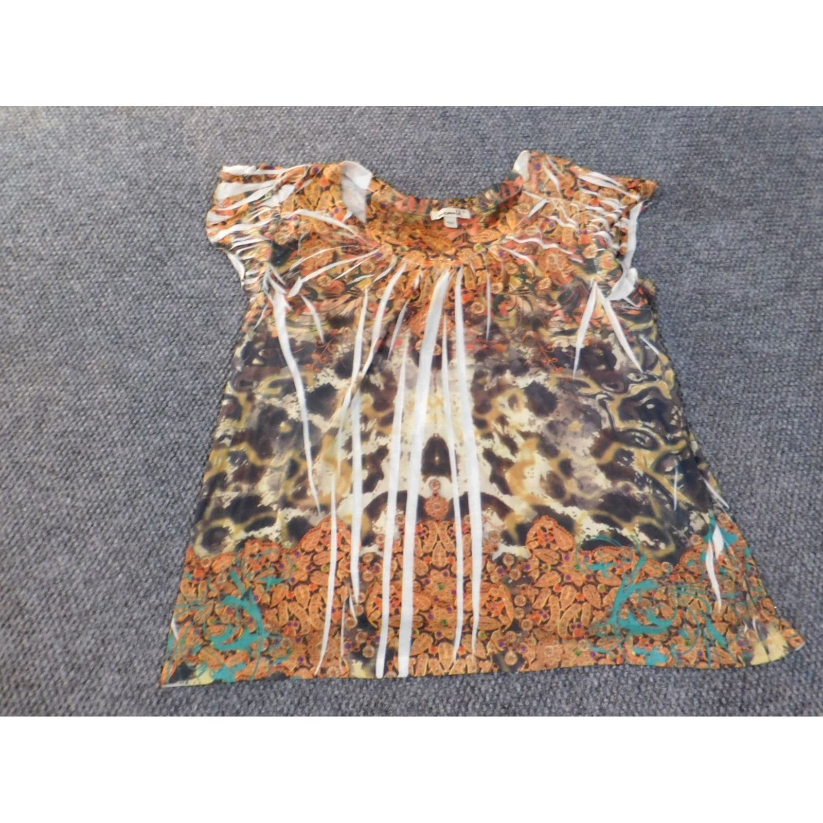 Vintage One World Blouse Sleeveless 1X Orange Geometric Crew Neck Polyester Knit Classic/Basic Womens Plus Size XL / US 12-14 / IT 48-50 - 2 Thumbnail