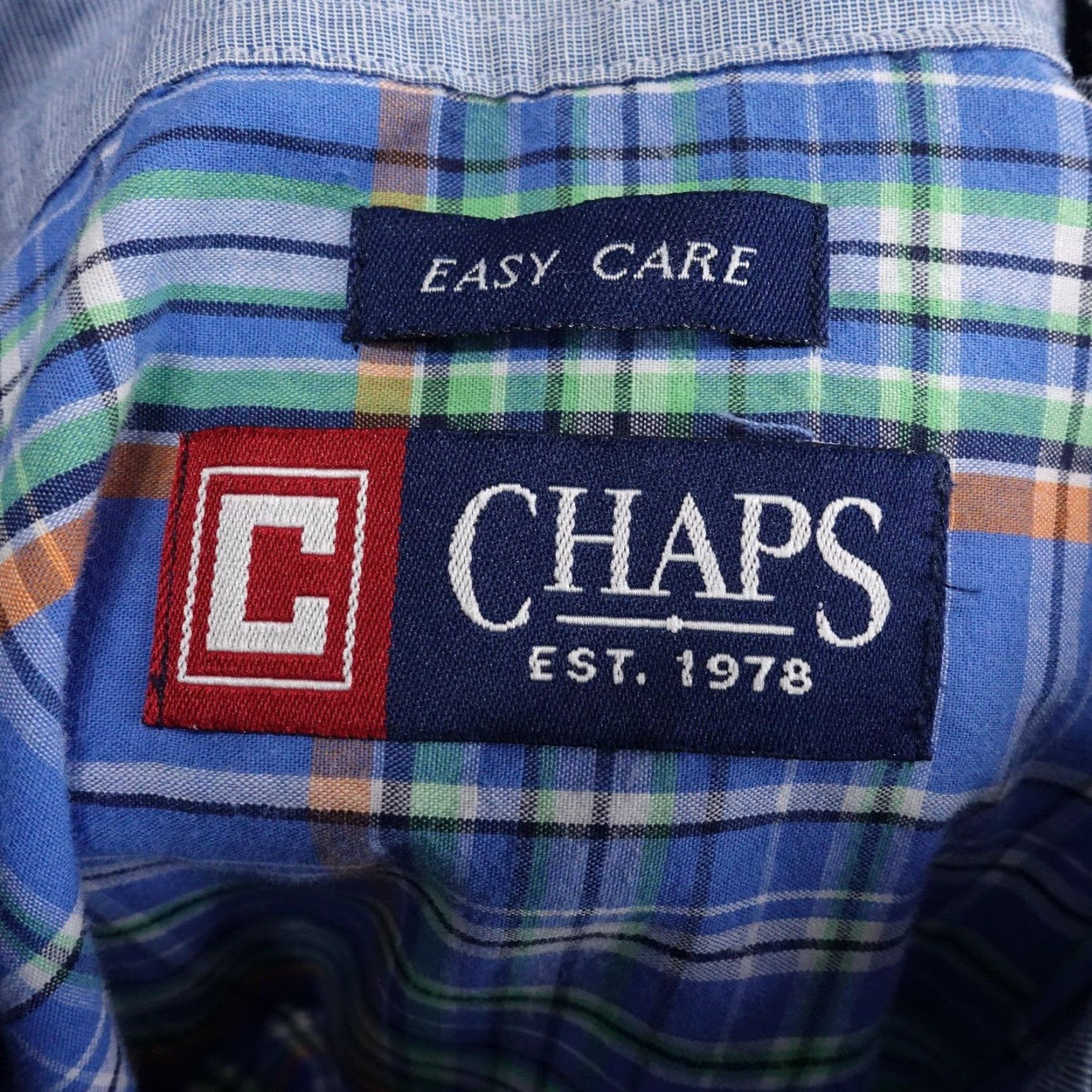 Chaps Chaps Shirt Mens M Blue Plaid Short Sleeve Button-Up Cotton Blend Polyester Size US M / EU 48-50 / 2 - 6 Thumbnail