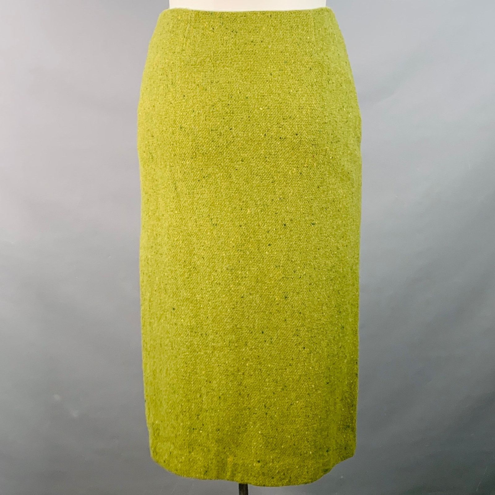 Other CHRIS BENZ Size 10 Green Wool Tweed Fringe Pencil Skirt Size 32" / US 10 / IT 46 - 3 Thumbnail