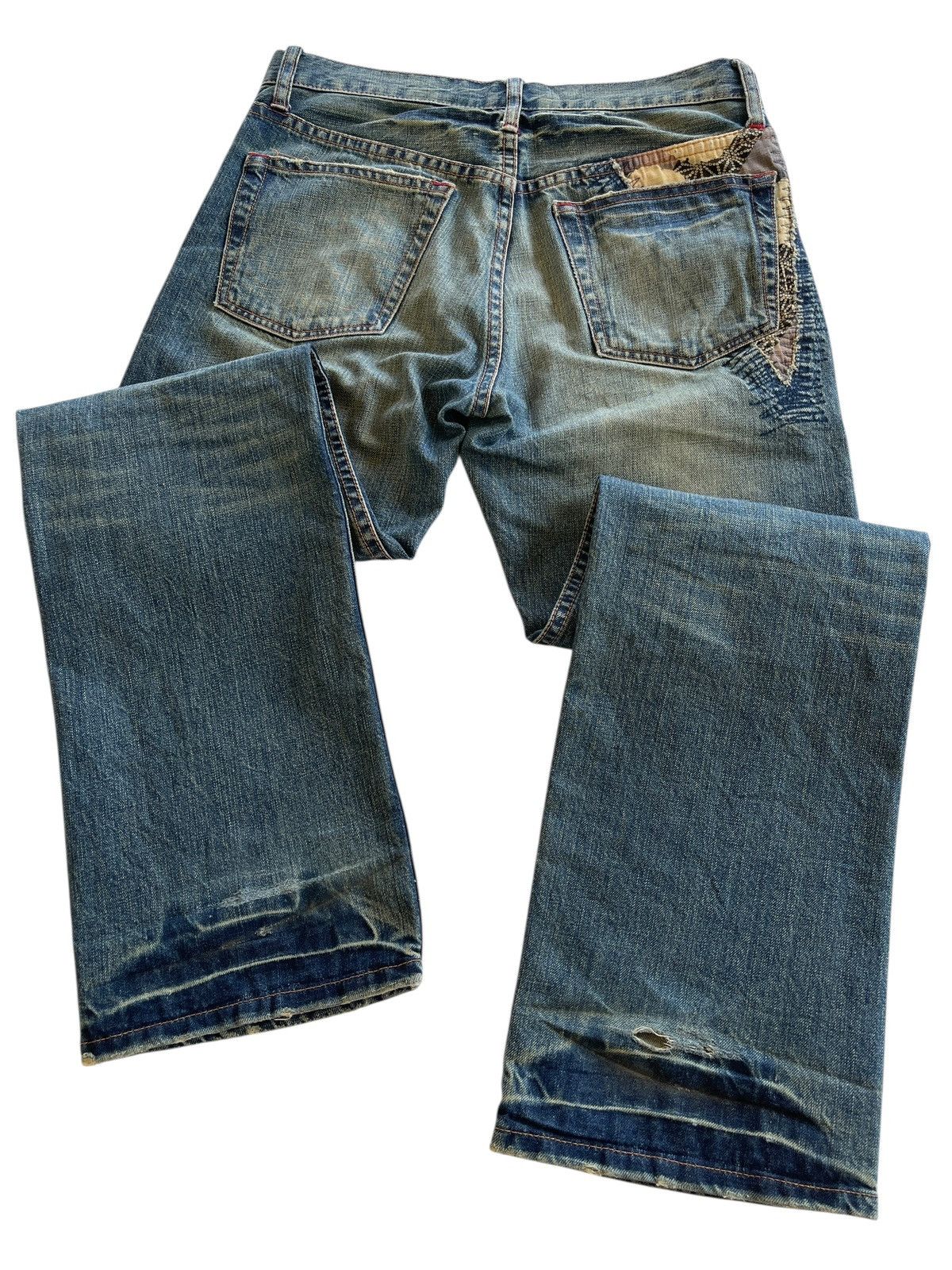 Japanese Brand Takeo Kikuchi Patchwork Distressed Sashiko Boro Denim Size US 30 / EU 46 - 8 Thumbnail