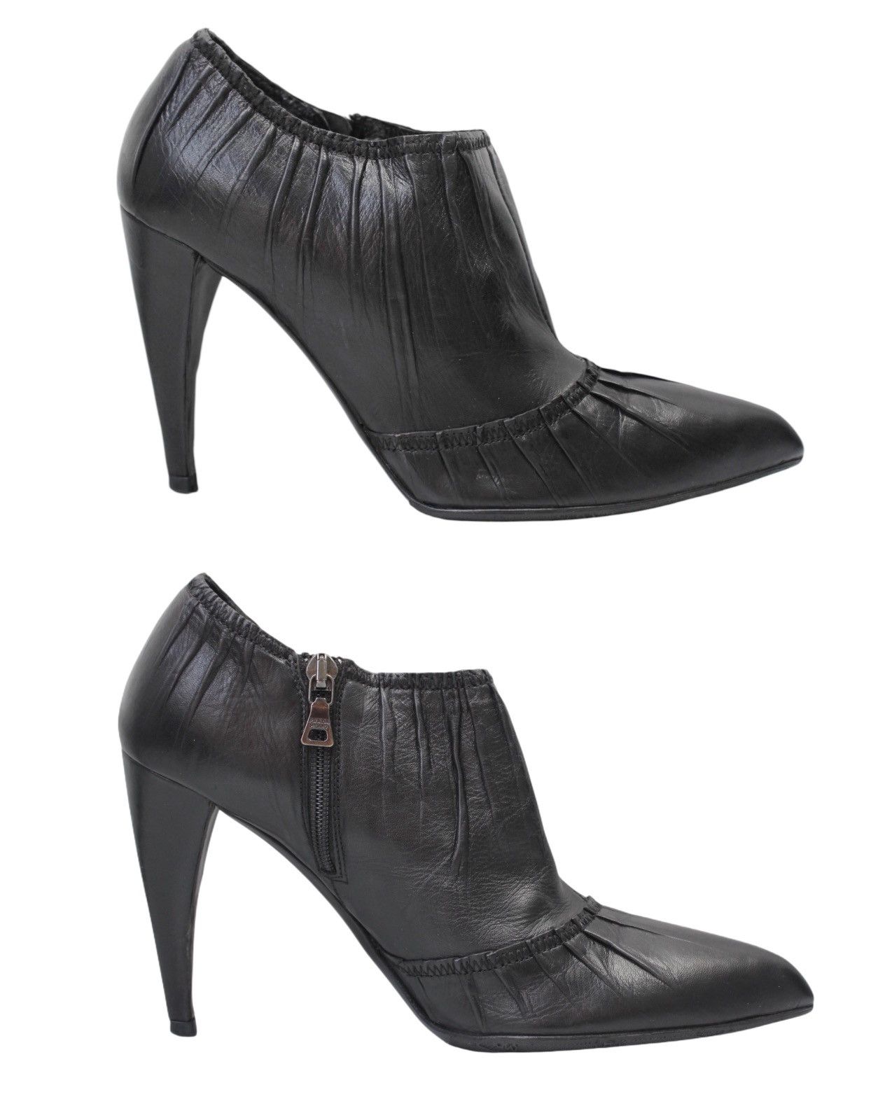 Prada 2000S PRADA BLACK PLEATED LEATHER POINTED ANKLE BOOTS Size US 7 / IT 37 - 2 Thumbnail